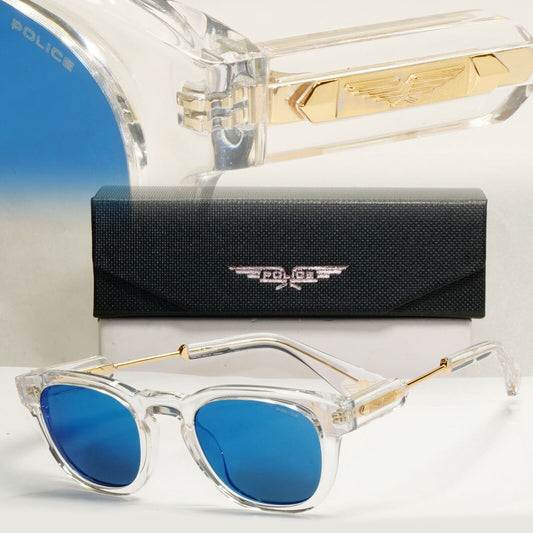 Police Sunglasses Transparent Blue Mirror Gold Thick SPL F70 Prince 1 COL 880D