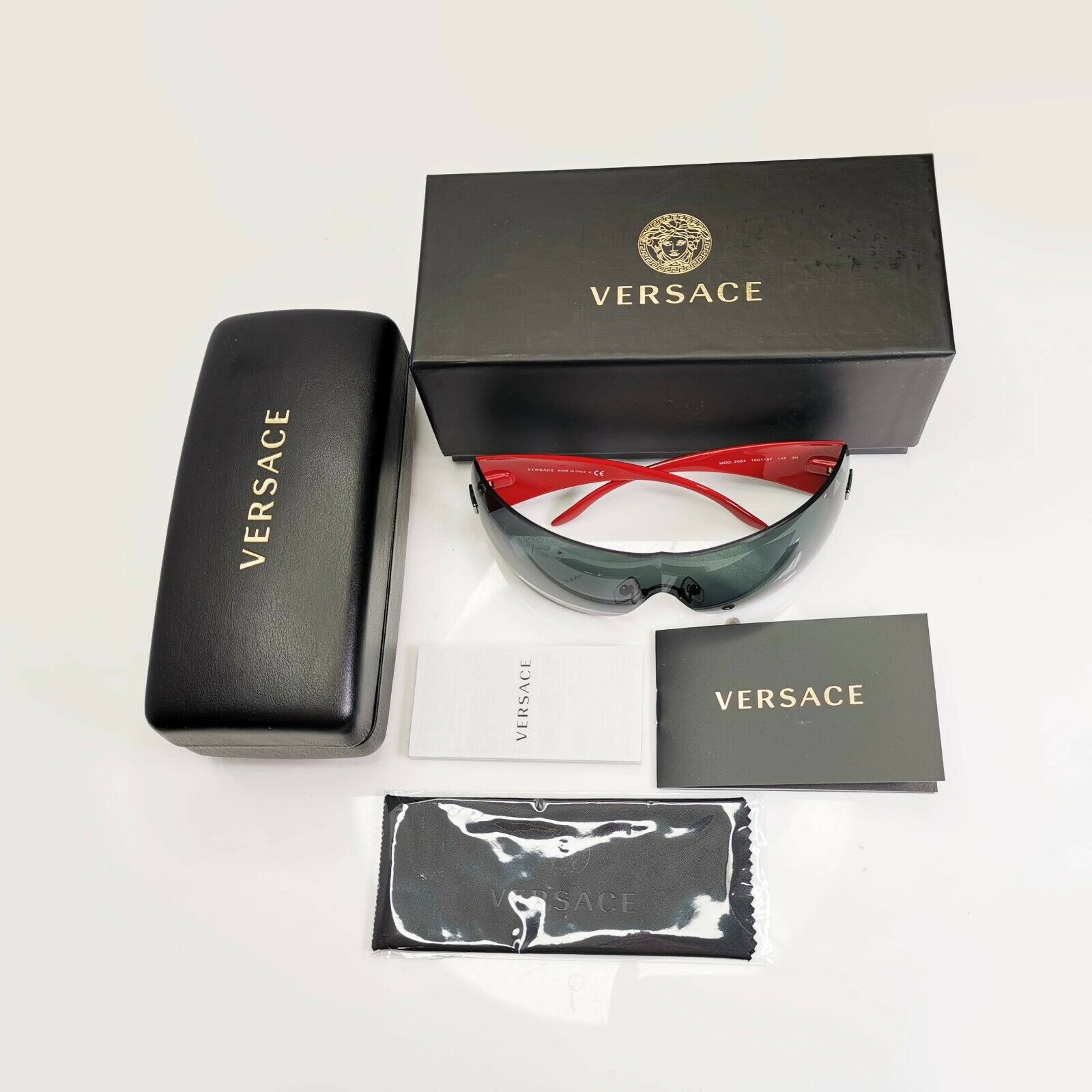 Authentic Versace Sunglasses Black Shield Mens Womens Visor Ski 2054 1001/87