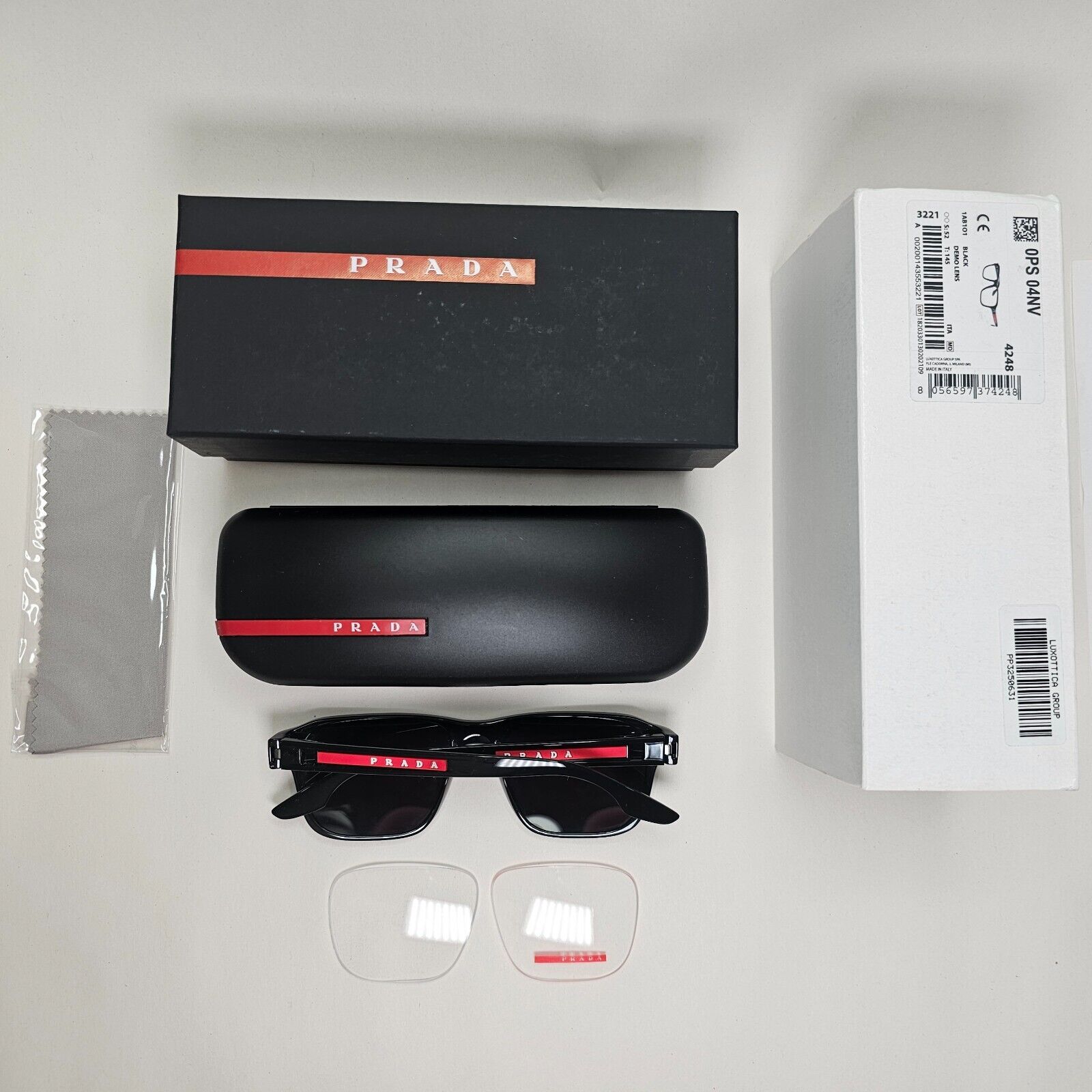 Prada Sunglasses Black Glossy Square Linea Rossa PS04NV VPS 04N 1AB-1O1 52mm