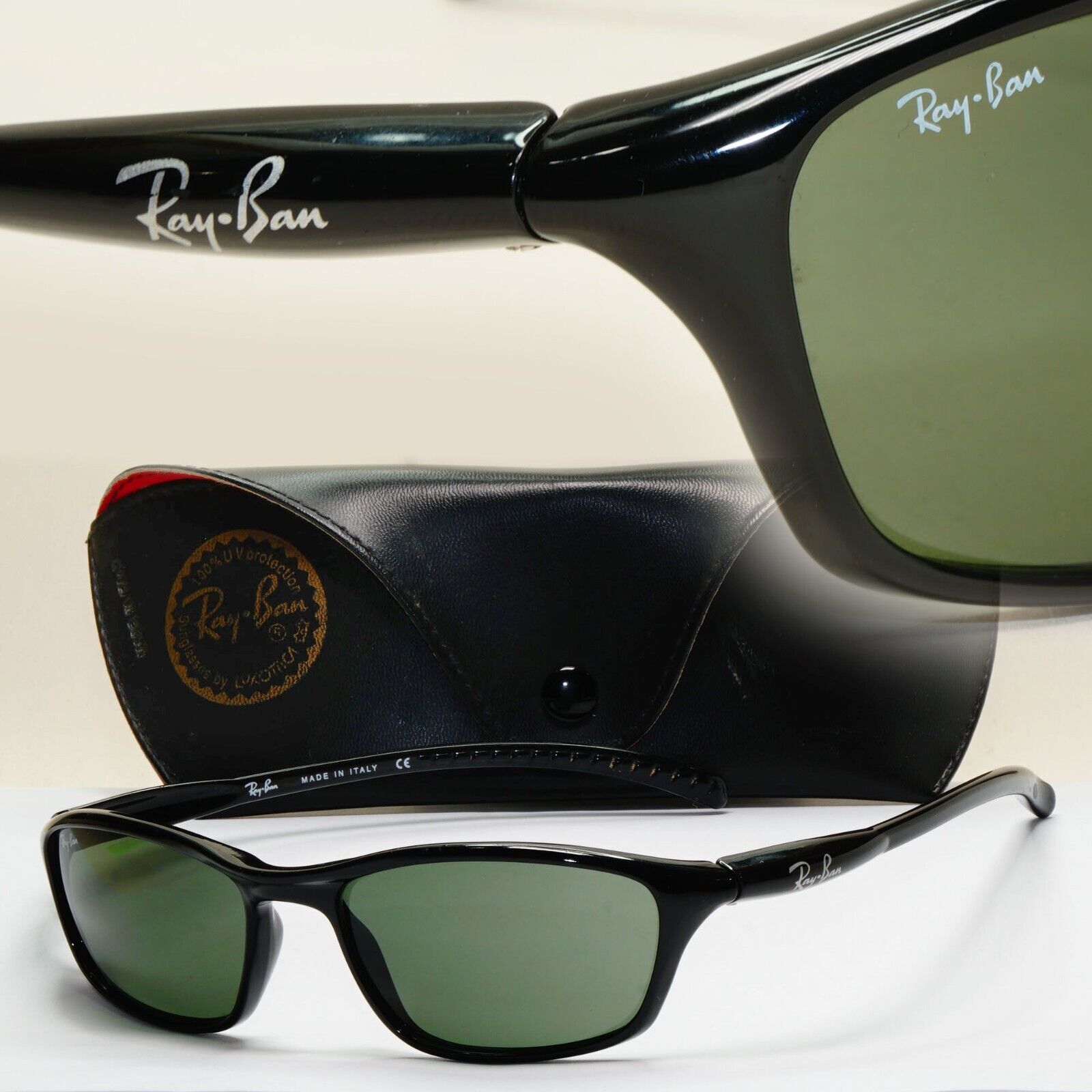 Ray-Ban Sunglasses 2005 Vintage Black Green Glass RB 2046 Cutters 601 011124