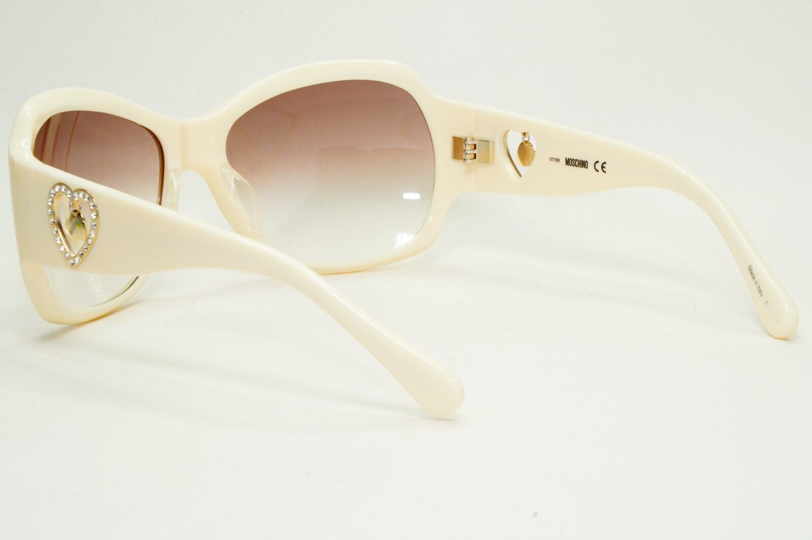 Moschino Sunglasses 2005 Vintage White Cream Brown Gold Heart MO536 02 101124