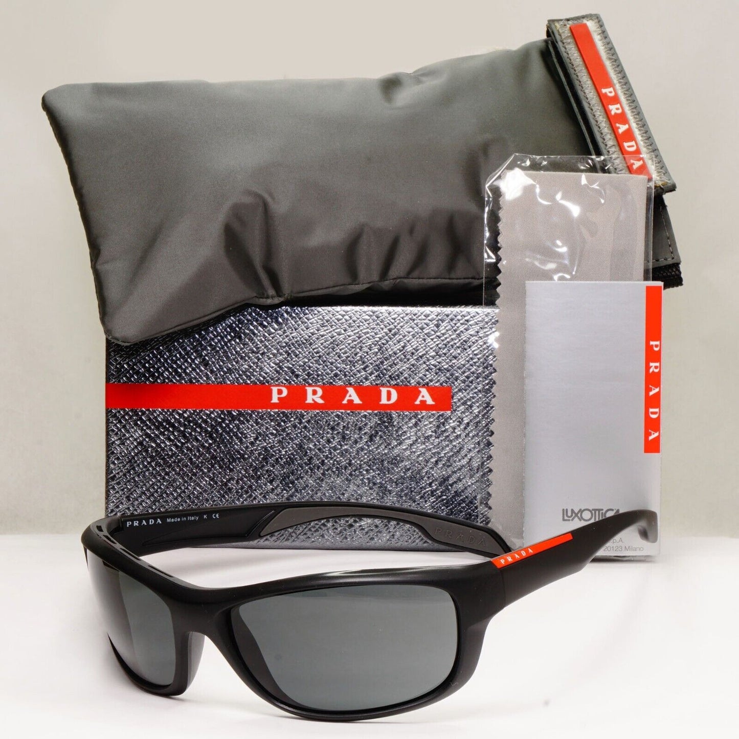 Prada Sunglasses Black Wrap Linea Rossa Red Stripe PS04NS SPS 04N 1BO-1A1 65mm