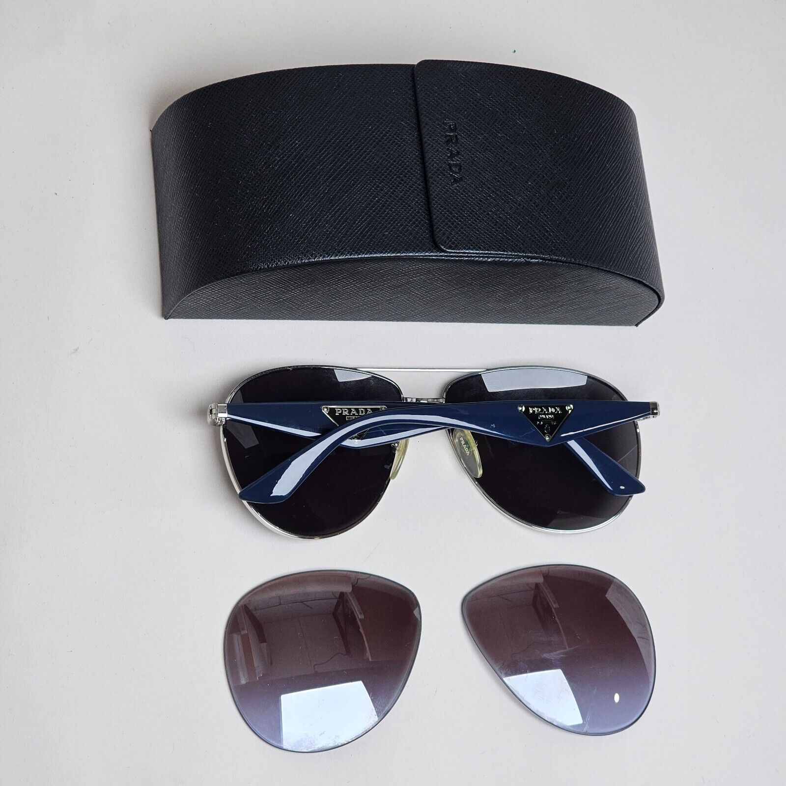 Prada Sunglasses Triangle Logo Black Blue Pilot PR53QS SPR 53Q 1BC-2H2 290125