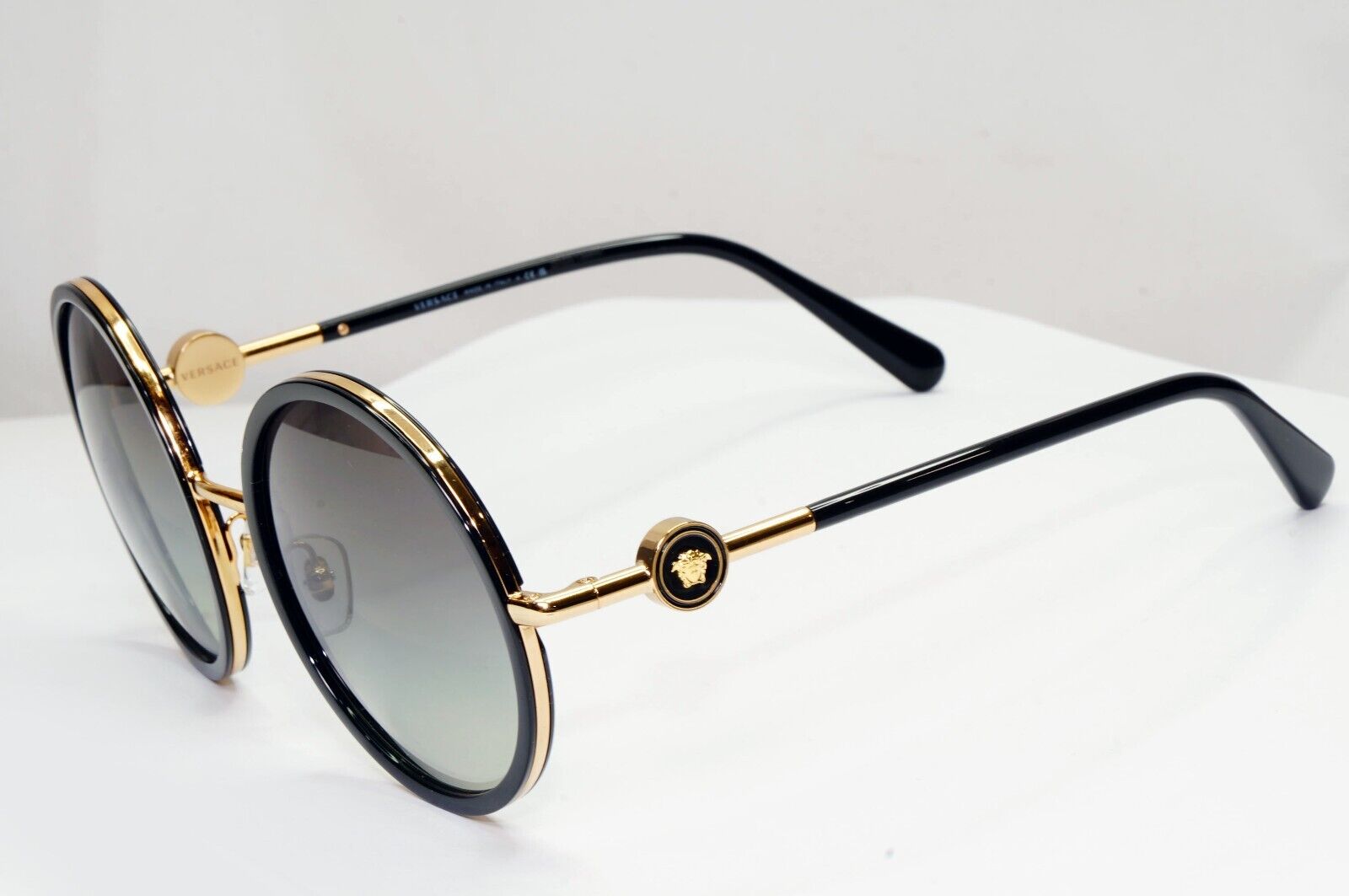 Versace Sunglasses Black Round Gold Medusa Grey Gradient MOD VE 2229 1002/11