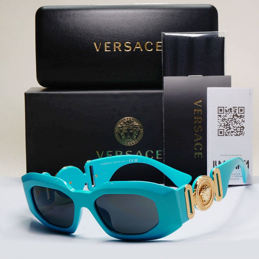 Versace Sunglasses Azure Gold Medusa Biggie Square MOD VE 4425U 5439/87 53mm