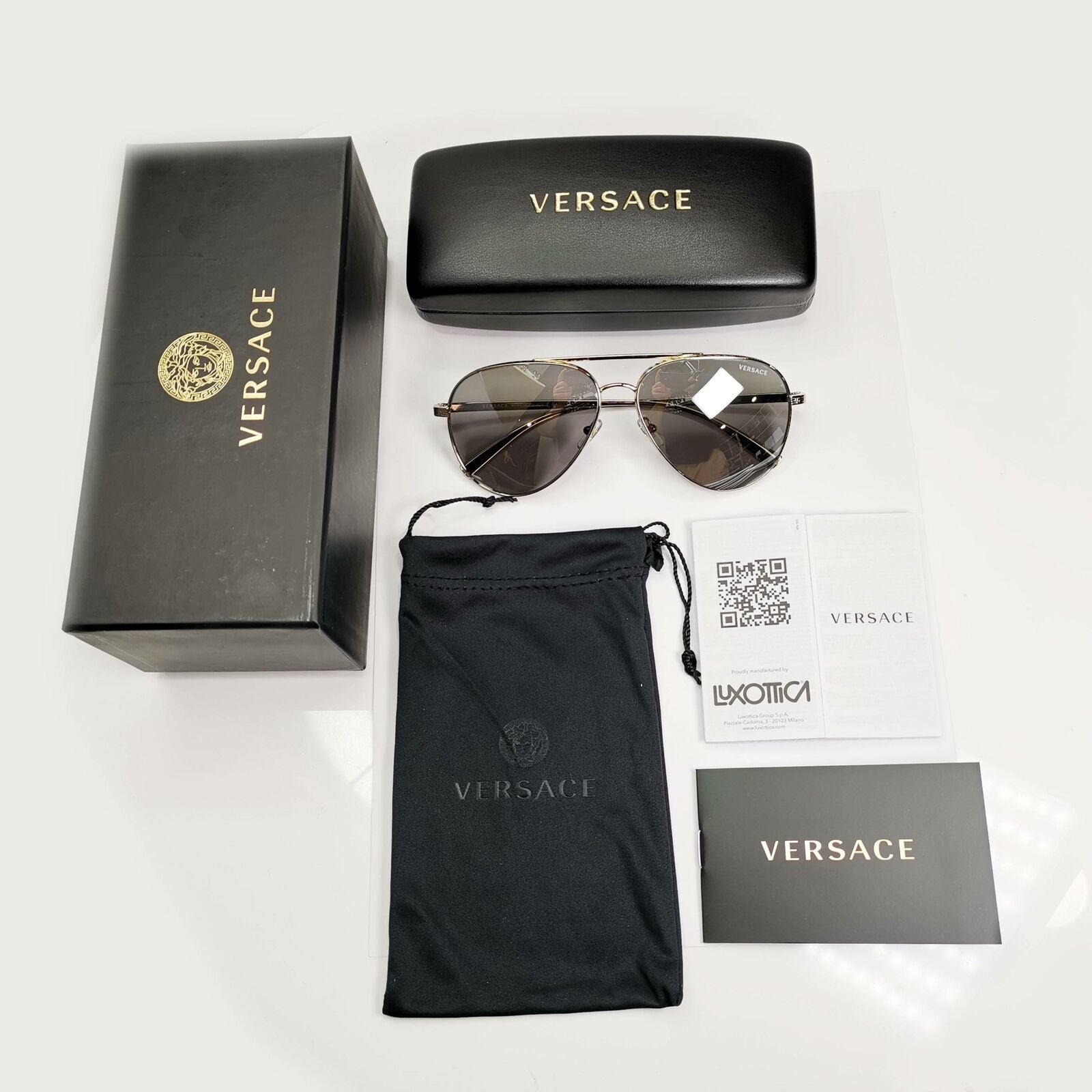 Authentic Versace Mens Gold Pilot Metal Sunglasses Silver Mirror 2217 1252/6G