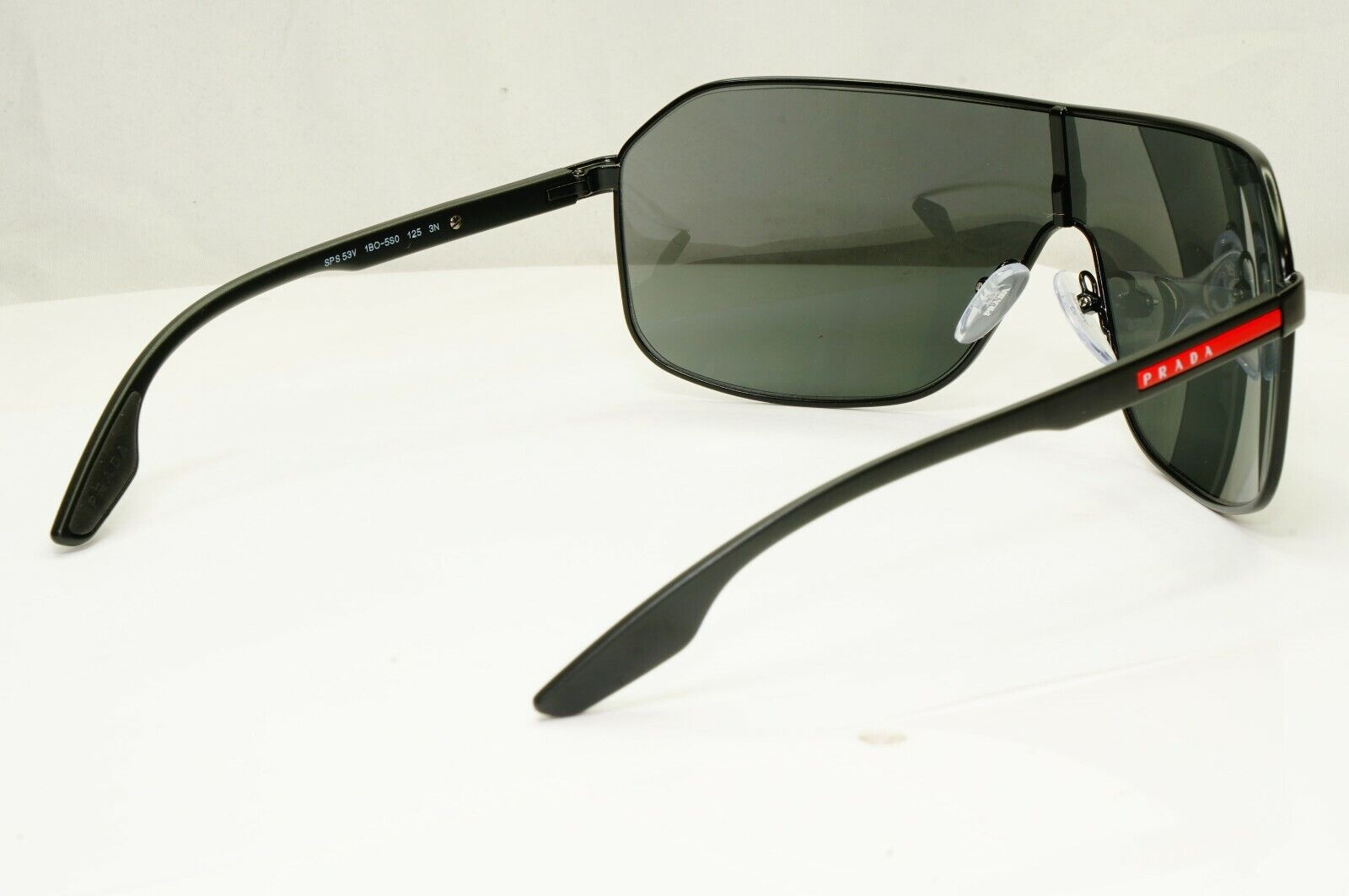 Prada Sunglasses Black Shield Visor Wrap Sport PS53VS SPS 53V 1BO-5S0 Red Stripe