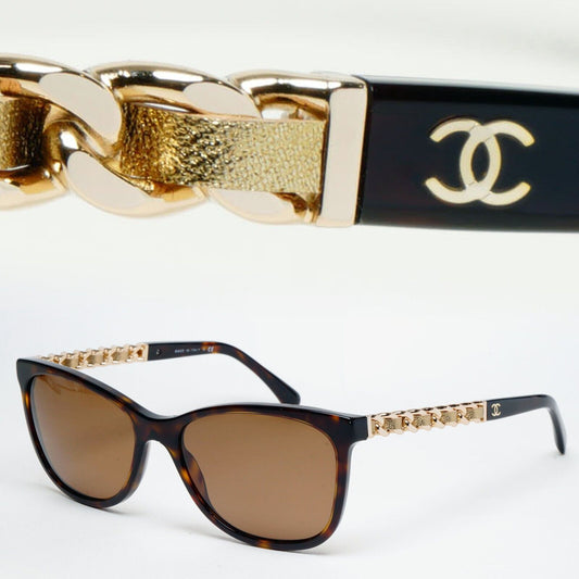 Chanel Sunglasses Leather Chain Gold Brown Tortoise 5260-Q c.714/S5 261124