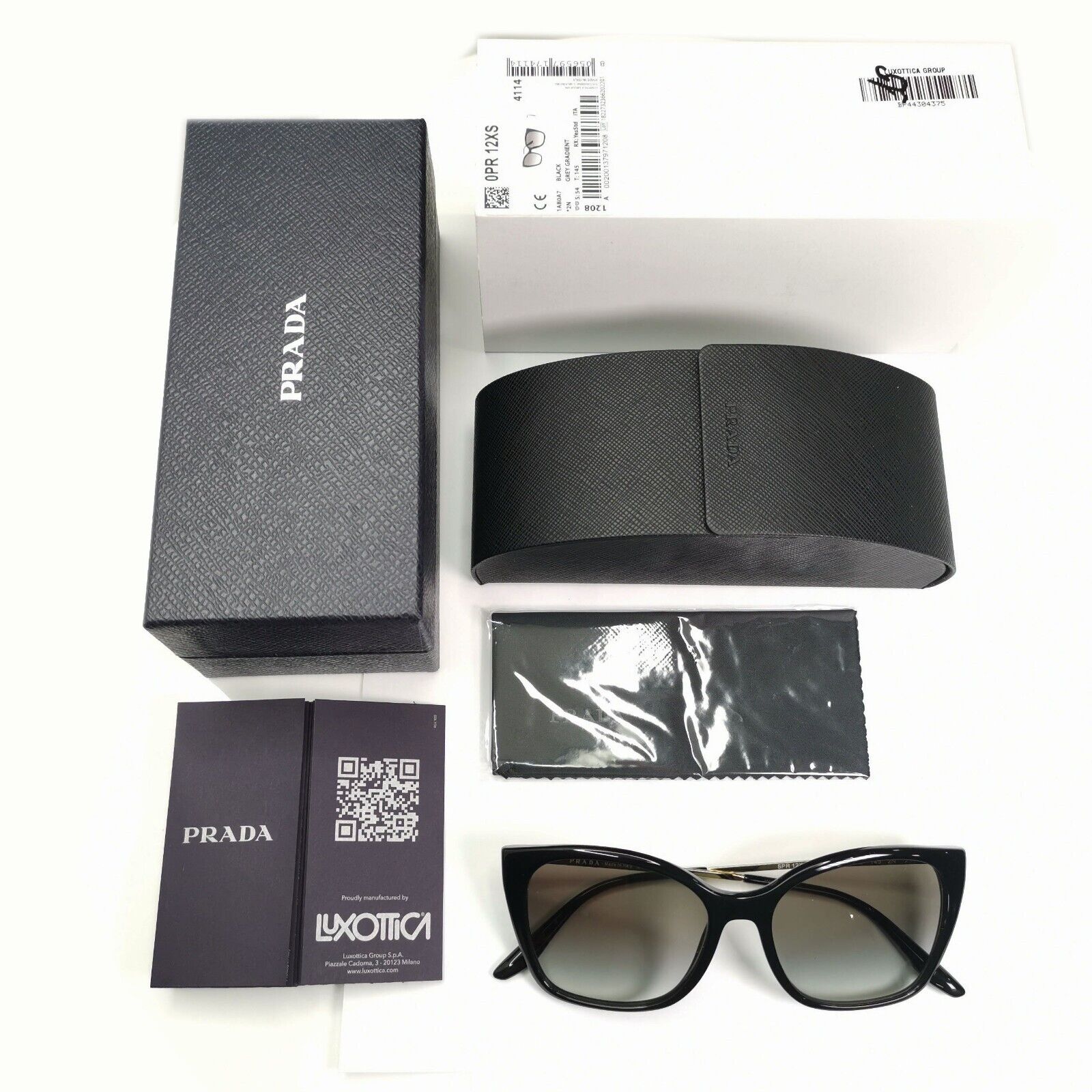 Prada Gold Black Sunglasses Smoke Grey Gradient Square SPR 12X 1AB-0A7 PR12XS A