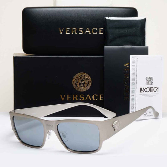 Versace Sunglasses Silver Medusa Square Brushed Metal MOD VE 2262 1266/6G 56mm