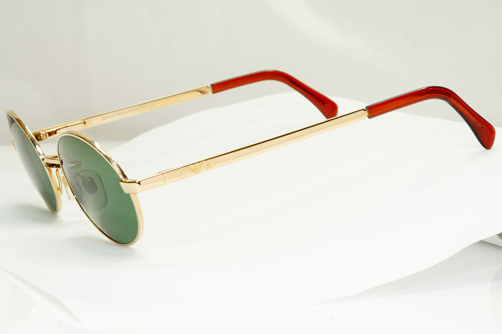 Emporio Armani Sunglasses 1997 Vintage Gold Green Metal Oval 076 743 50mm B