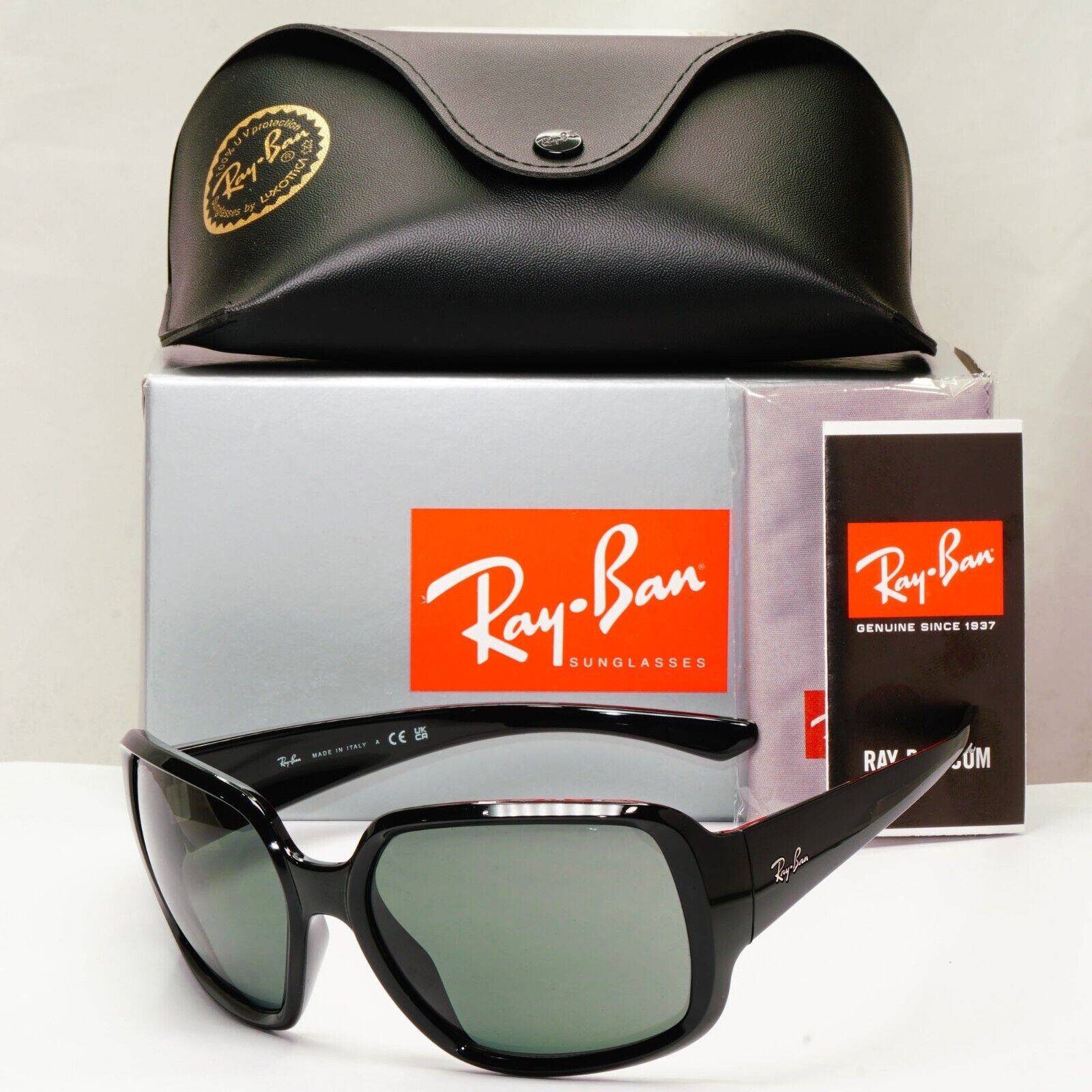 Ray-Ban Sunglasses Square Oversized Black Dark Green Powderhorn RB 4347 601/71