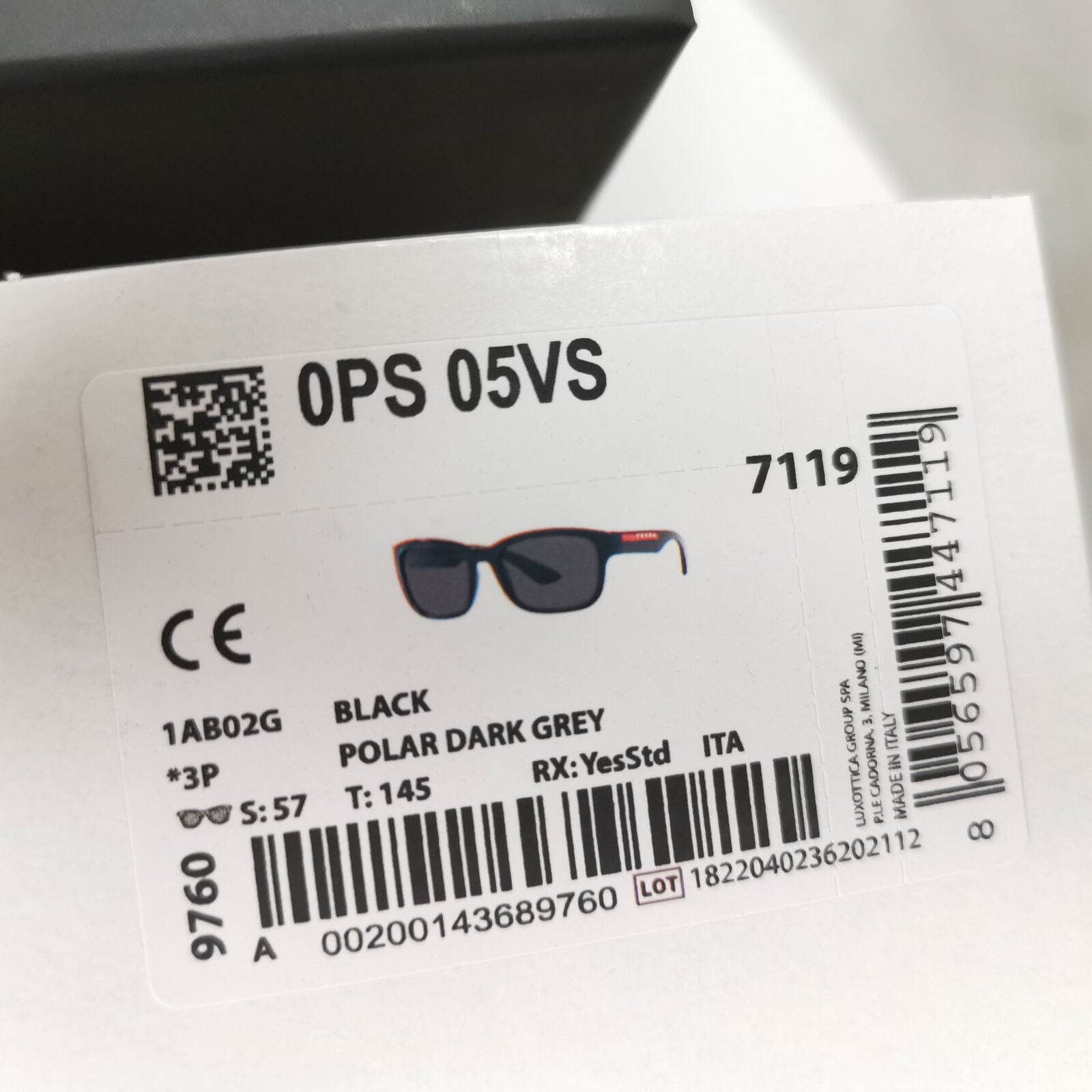 Prada Polarized Black Grey Sunglasses Square Mens Red Stripe SPS 05V 1AB-02G