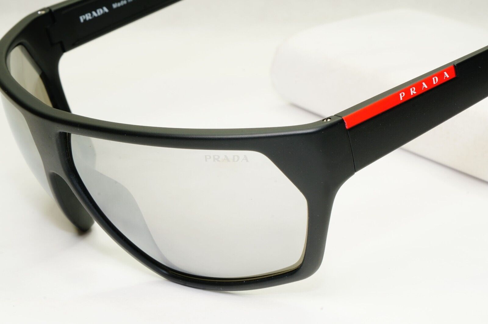 Prada Sunglasses Black Silver Mirror Rubber Wrap PS08US SPS 08U DG0-2B0