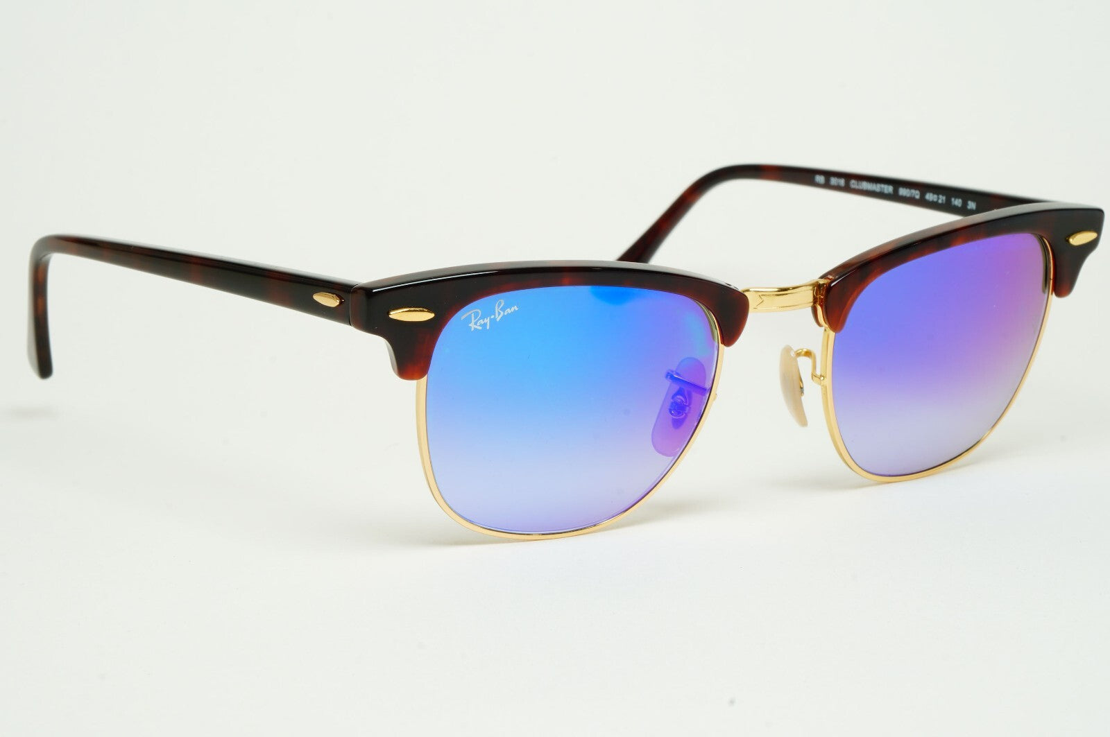 Ray-Ban Sunglasses Clubmaster Blue Mirror Brown Red Havana RB 3016 990/7Q 49mm