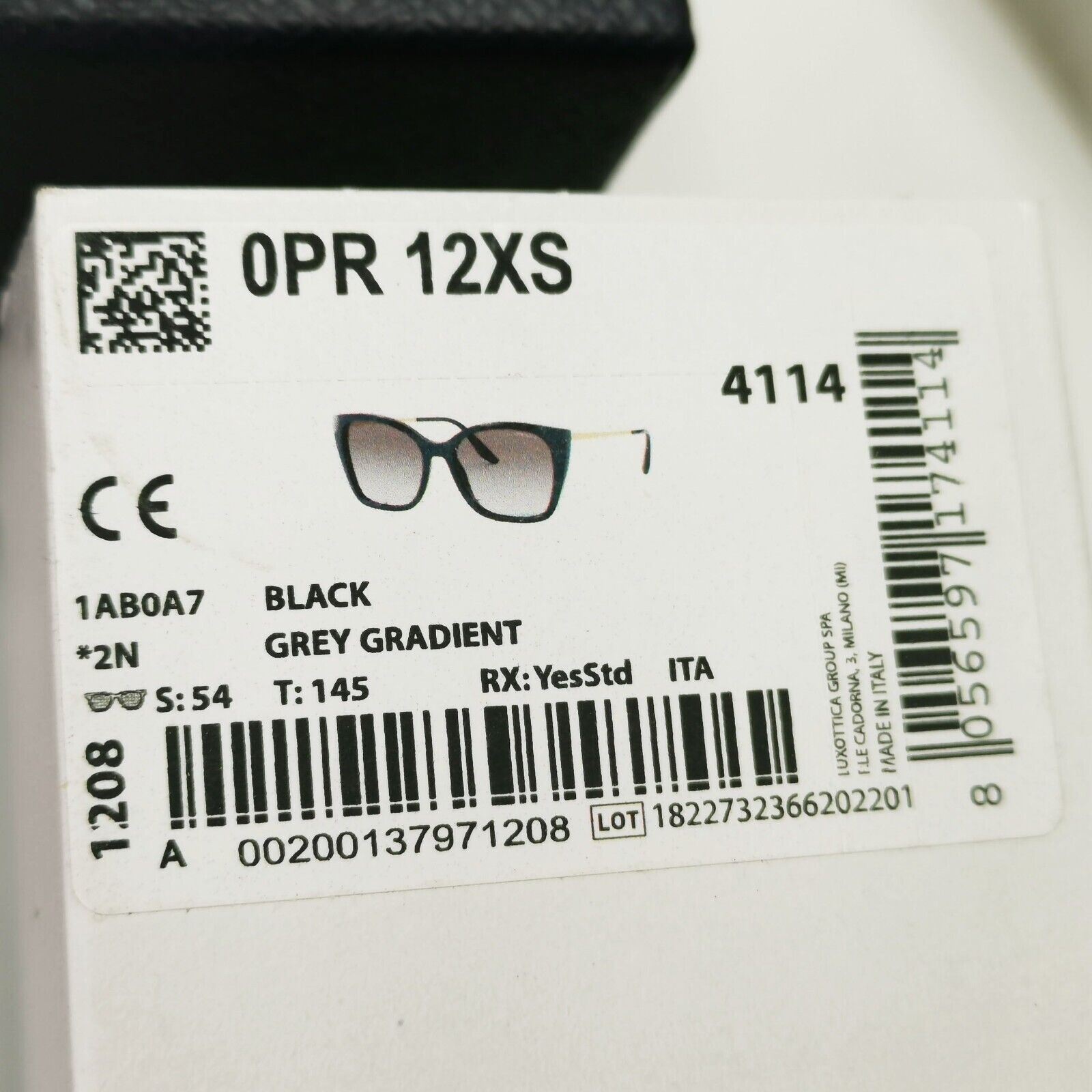 Prada Gold Black Sunglasses Smoke Grey Gradient Square SPR 12X 1AB-0A7 PR12XS A