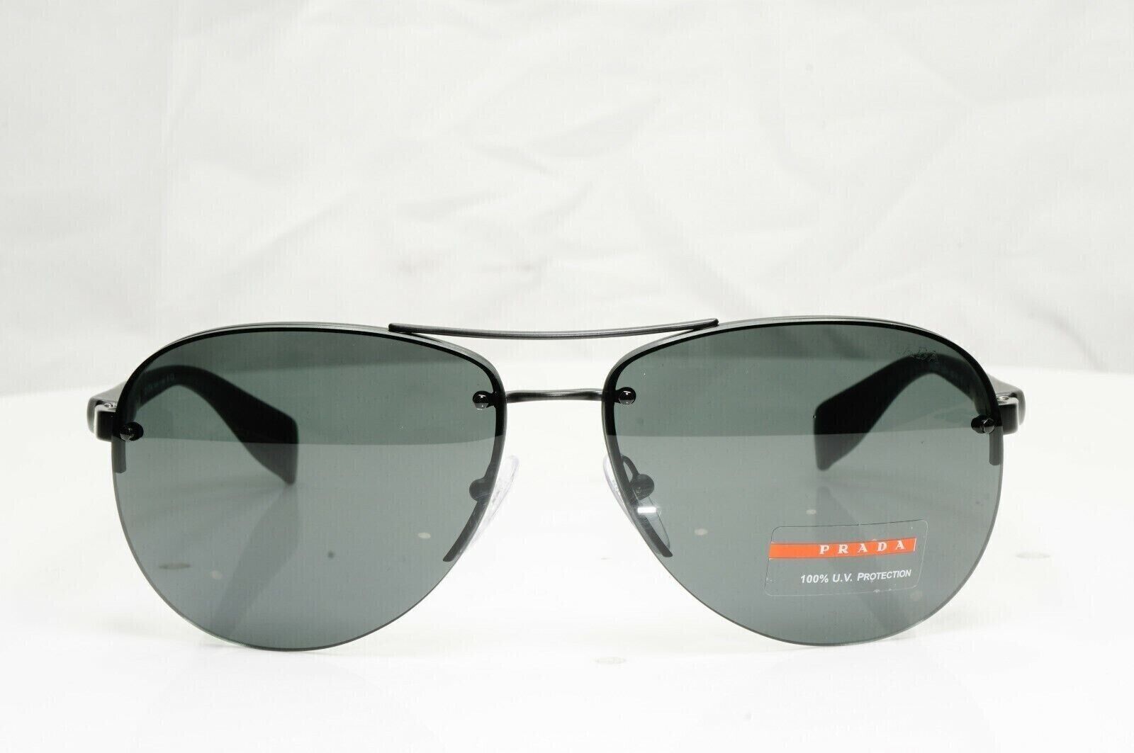 Prada Mens Sunglasses Black Pilot SPS 56M 1BO-1A1 Rossa Red Stripe [e] 38995