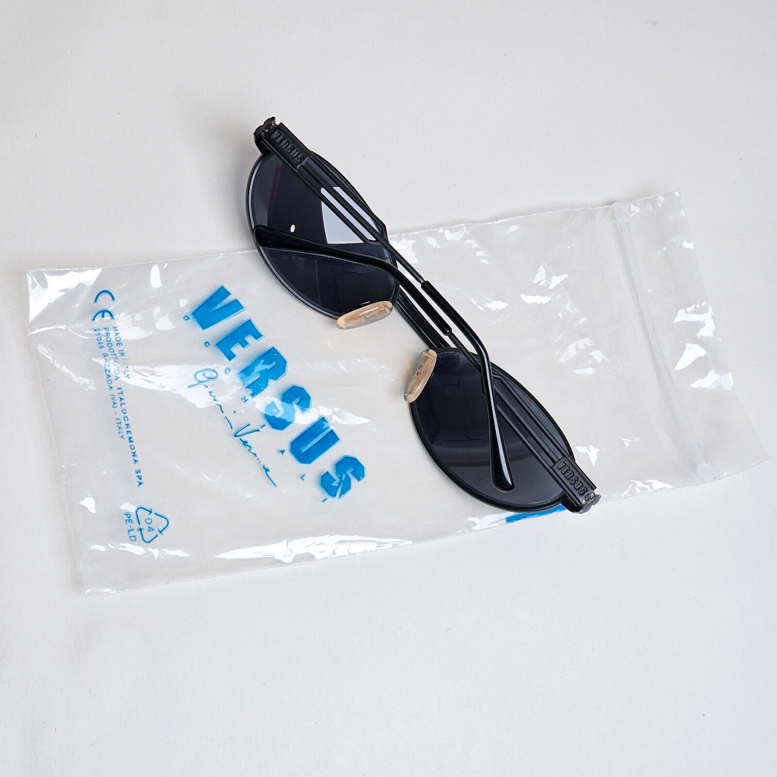 Versus Sunglasses 1996 by Gianni Versace Vintage Black Oval Wrap MOD F34 COL 028