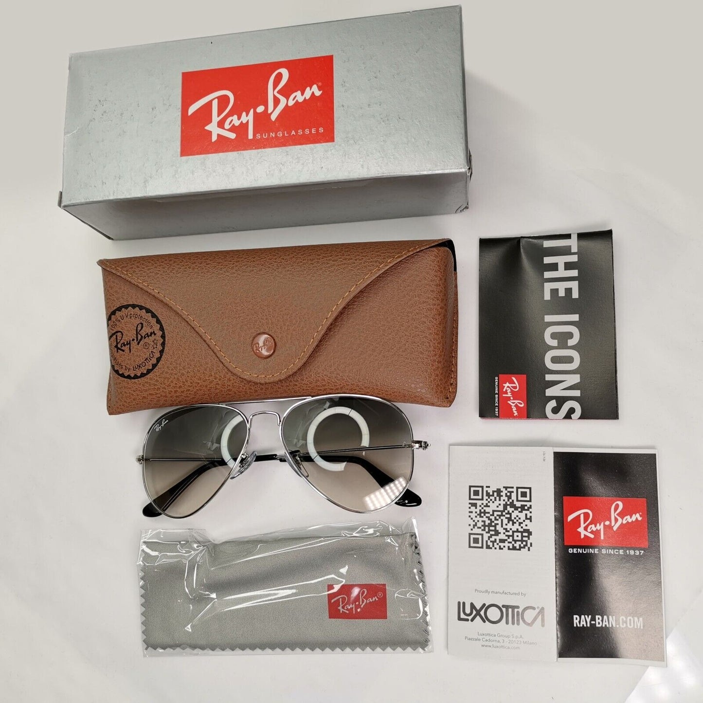 Ray-Ban Sunglasses Silver Gradient Grey Metal Small RB 3025 Aviator 003/32 55mm