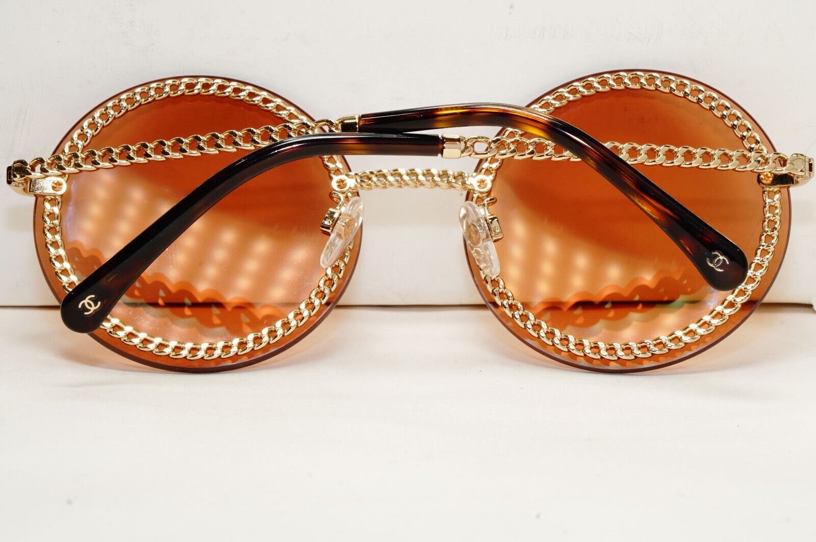 Chanel Sunglasses Chain Round Rimless Metal Gold Brown CH 4245 c.395/3