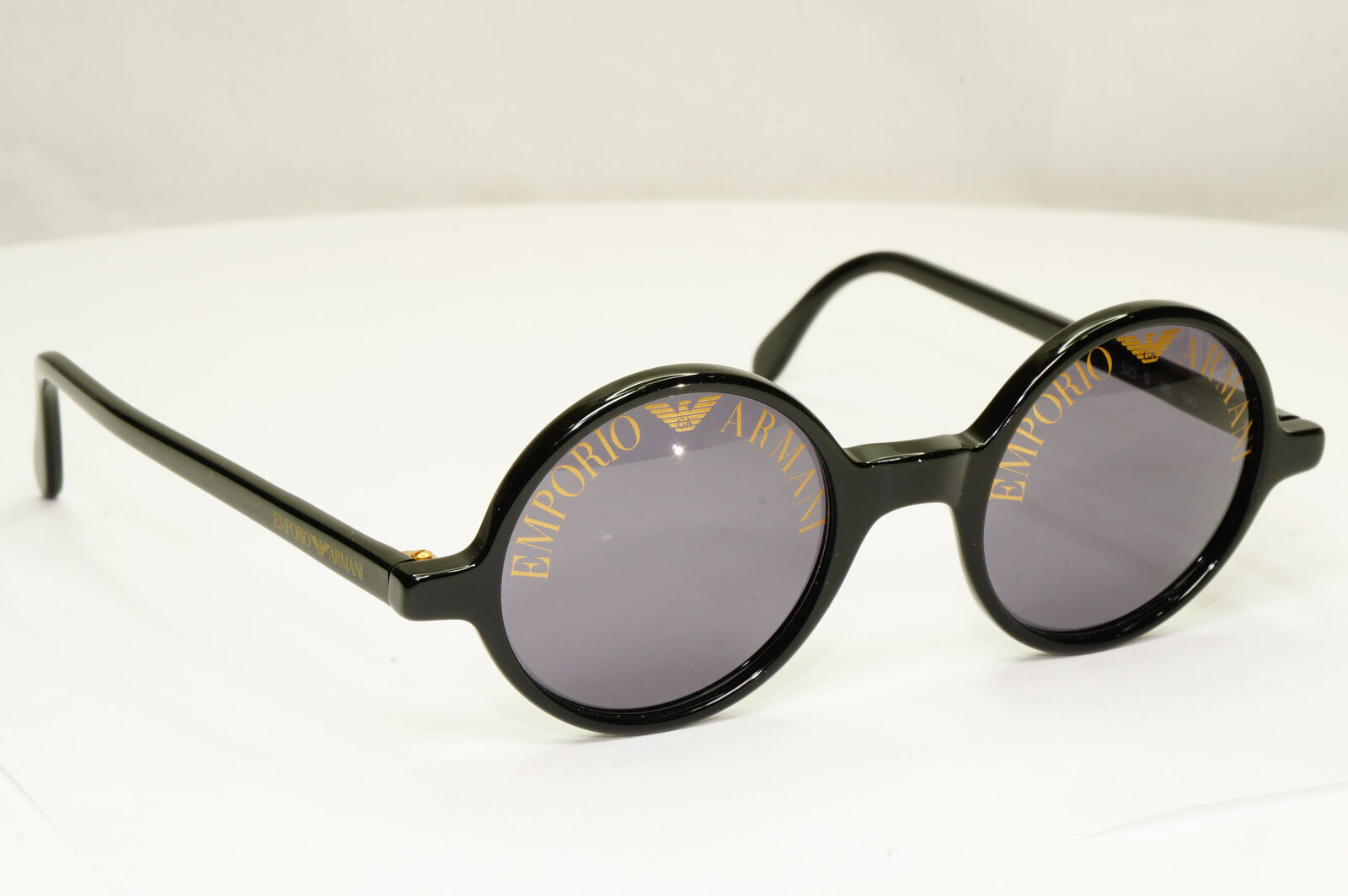 Emporio Armani 1997 Vintage Sunglasses Round Lens Logo Print Black 523-S 020