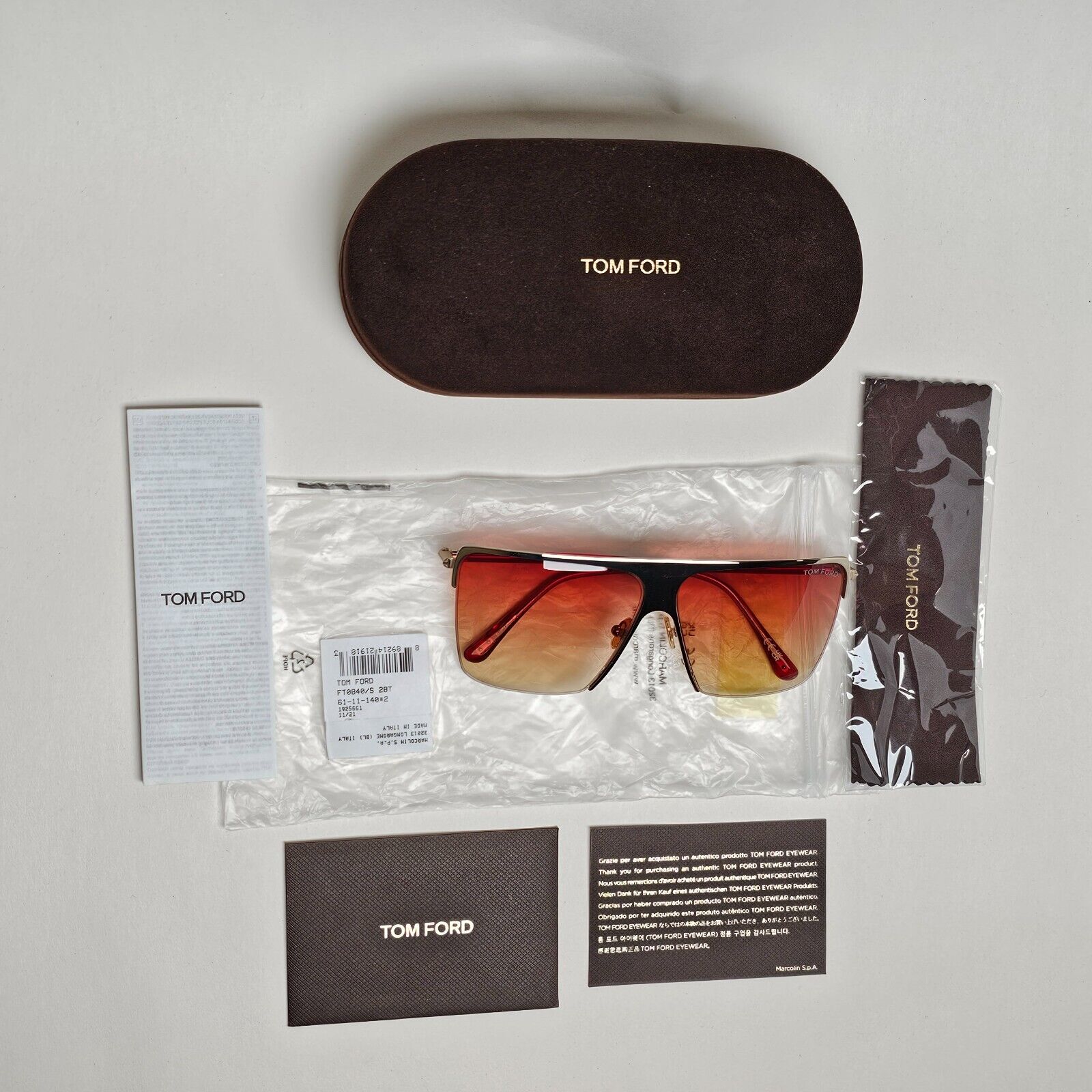 Tom Ford Sunglasses Sofi Gold Brown Gradient Square FT0840 TF 840 28T 61mm