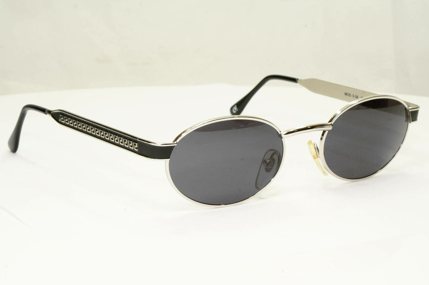 Gianni Versace 1996 Vintage Silver Black Oval Metal Sunglasses MOD S58 COL 56M