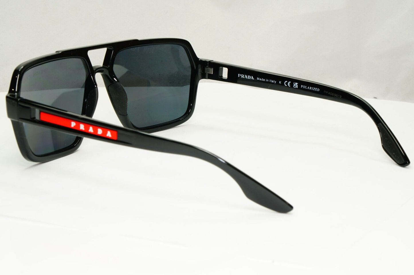 Prada Polarized Sunglasses Black Glossy Square Pilot PS01XS SPS 01X 1AB-02G