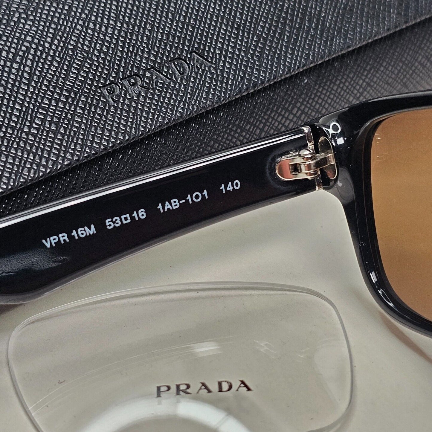 Prada Sunglasses Black Brown Glossy Rectangle Square PR16MV VPR 16M 1AB-1O1 53mm