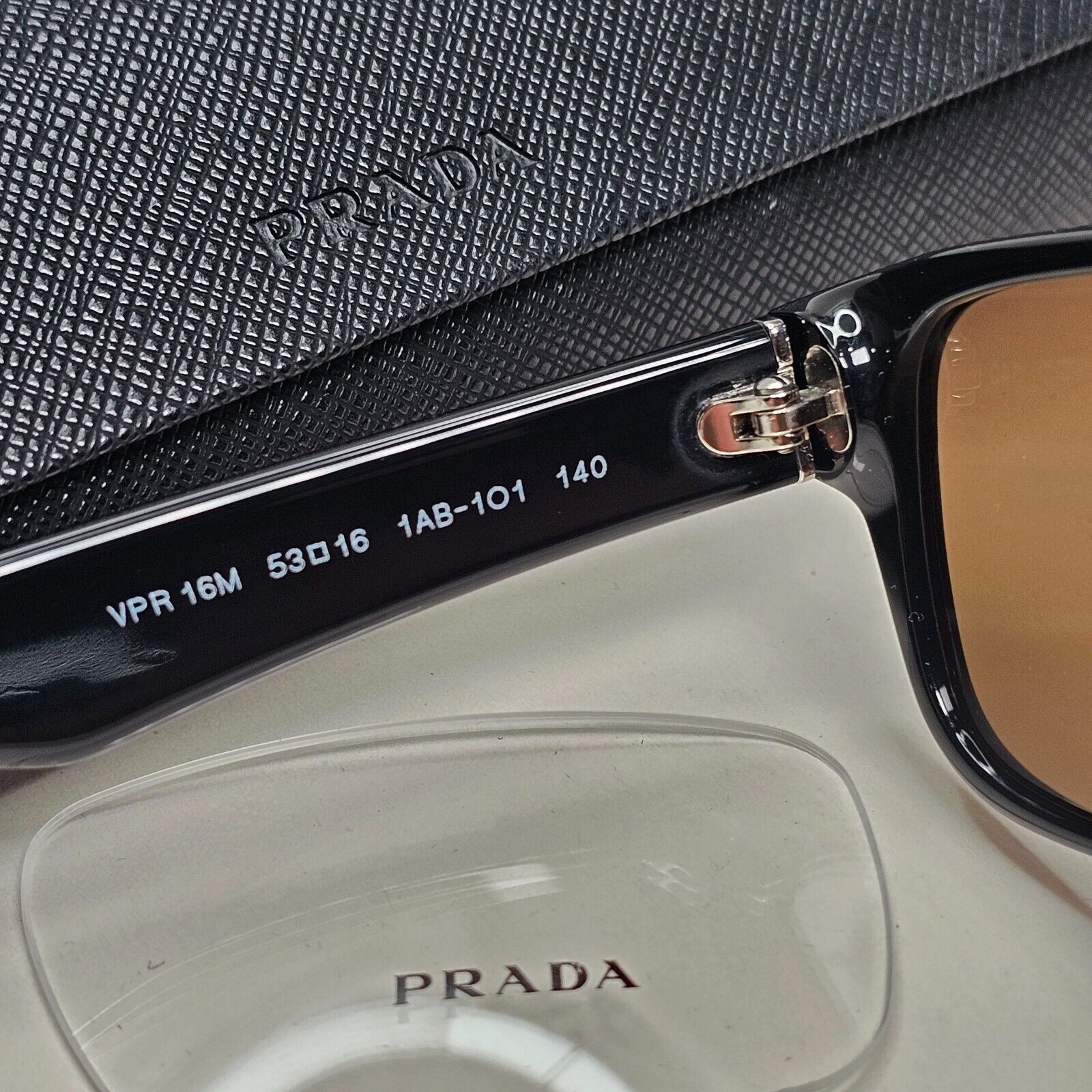 Prada Sunglasses Black Brown Glossy Rectangle Square PR16MV VPR 16M 1AB-1O1 53mm