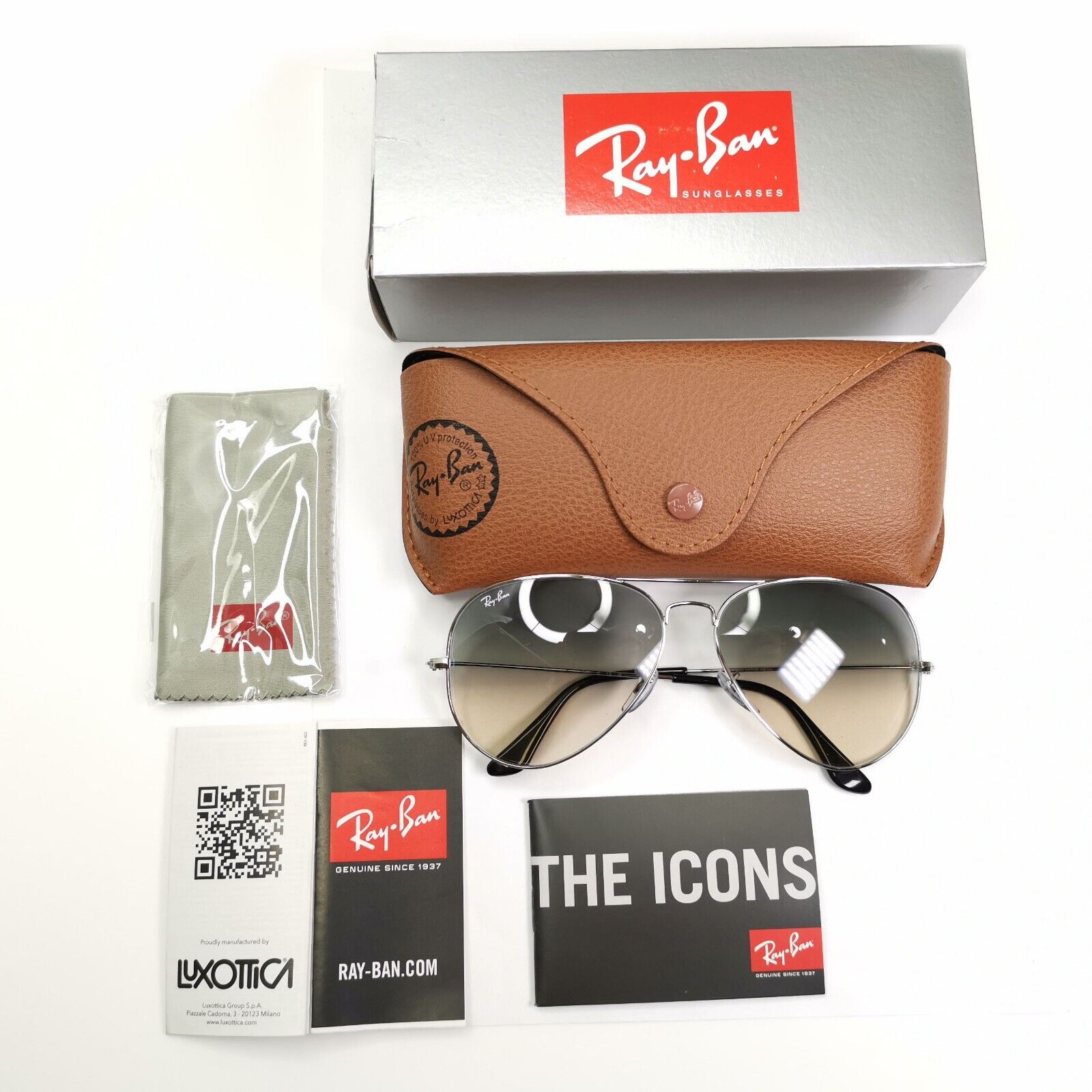 Ray-Ban Sunglasses Aviator Silver Grey Gradient Large Metal RB 3025 003/32 62mm