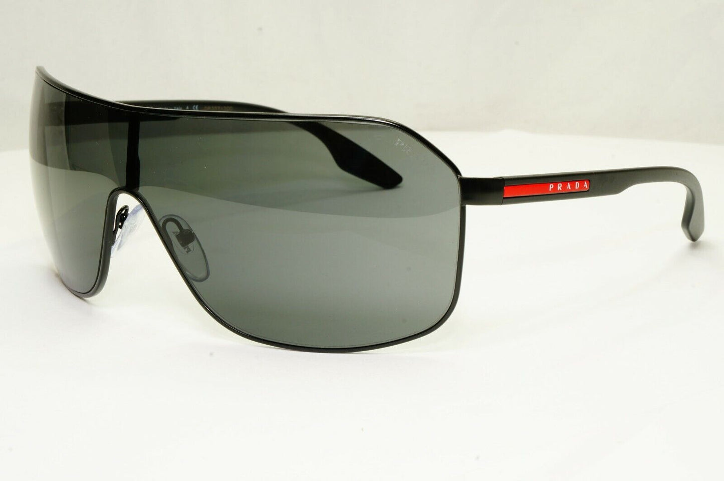 Prada Sunglasses Black Shield Visor Wrap Sport PS53VS SPS 53V 1BO-5S0 Red Stripe