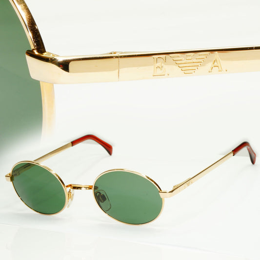 Emporio Armani Sunglasses 1997 Vintage Gold Green Metal Oval 076 743 48mm B