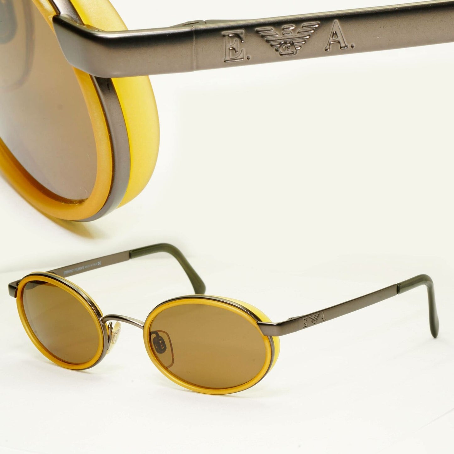 Emporio Armani 1997 Vintage Sunglasses Mens Womens Metal Honey Oval 085-S 1107