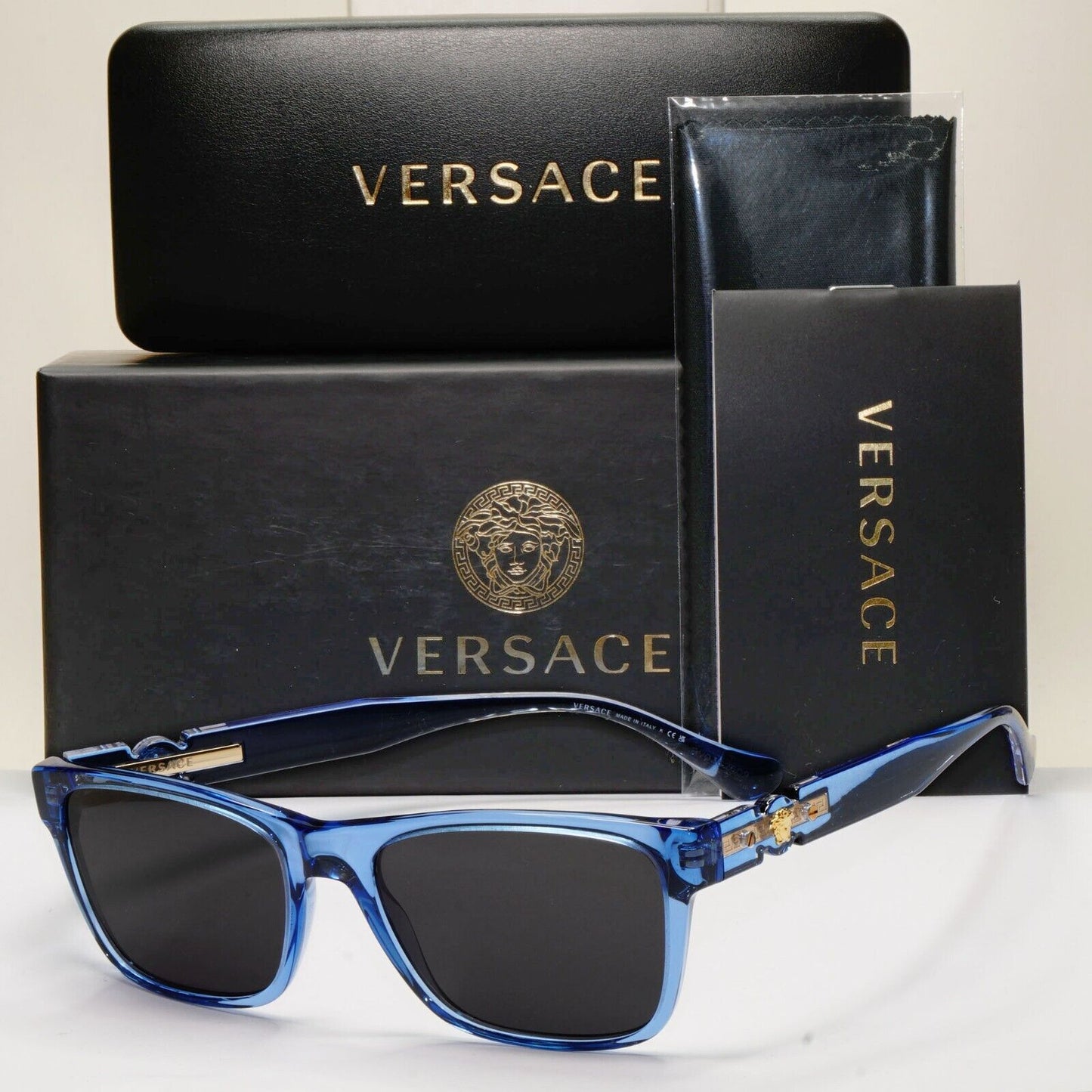 Versace Sunglasses Black Blue Transparent Gold Medusa Square MOD VE 3303 5415