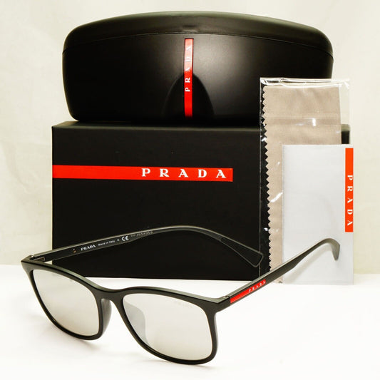 Prada Black Grey Mirror Silver Square Lightweight Sunglasses SPS 01T F DG0-2B0