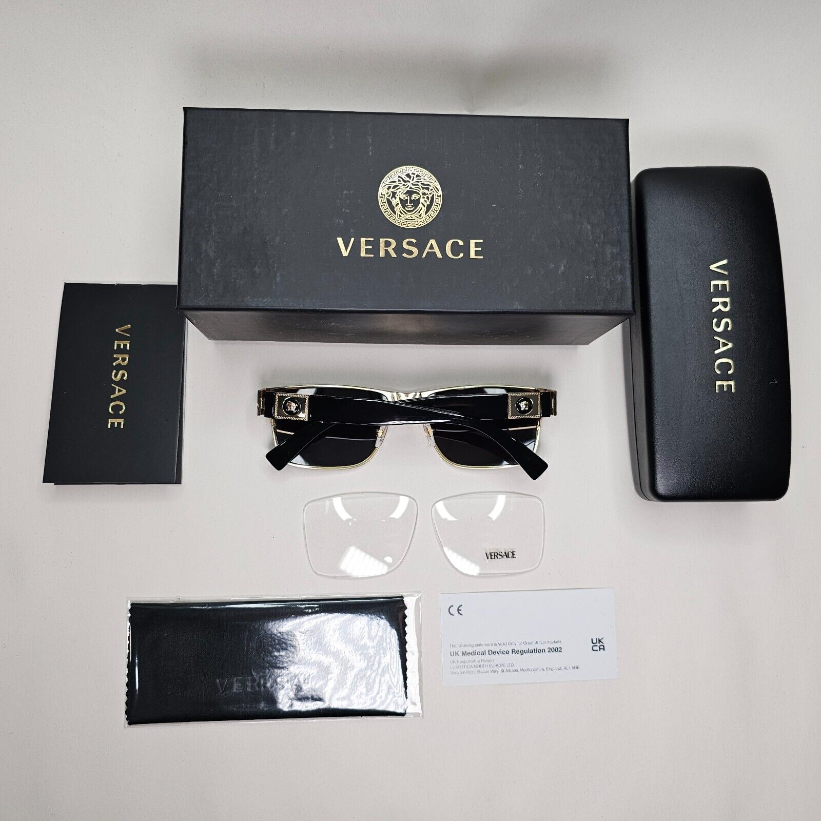 Versace Sunglasses Black Square Gold Medusa MOD VE 1274 1436 55mm