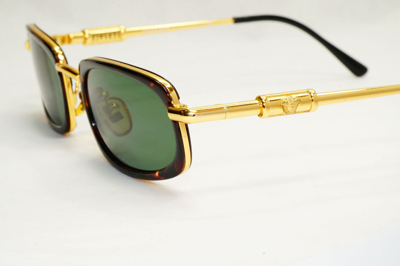 Gianni Versace 1995 Sunglasses Gold Tortoise Green MOD X12 COL A11 50mm 200124