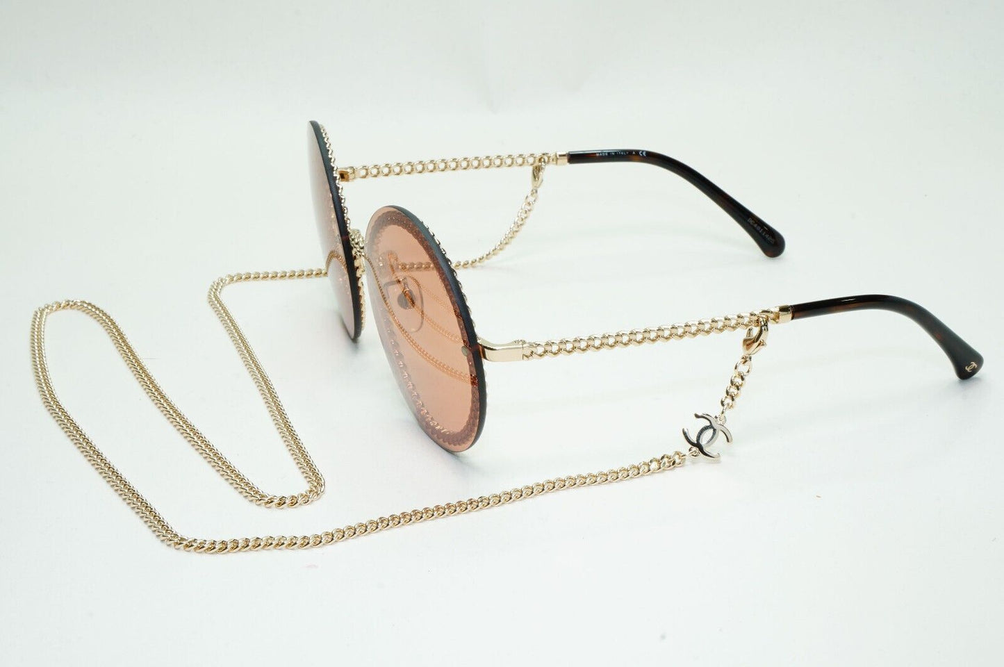 Chanel Sunglasses Chain Gold Brown Round Rimless 4245 c.395/3 311024