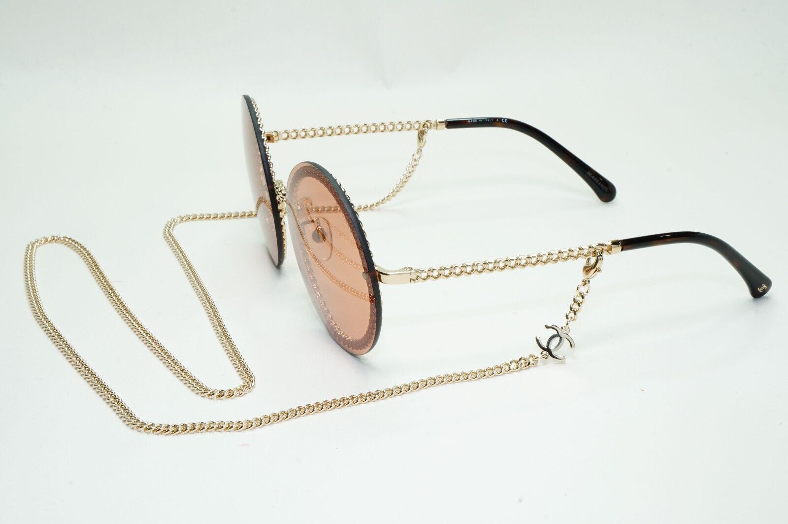 Chanel Sunglasses Chain Gold Brown Round Rimless 4245 c.395/3 311024