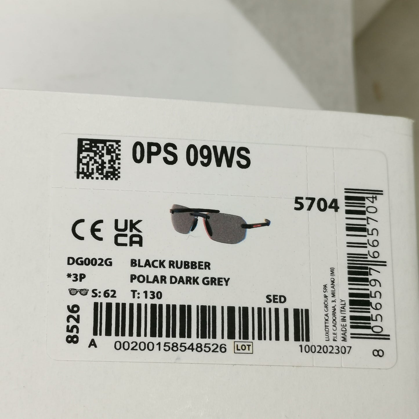 Prada Sunglasses Polarized Wrap Rimless Black PS09WS SPS 09W DG0-02G 62mm