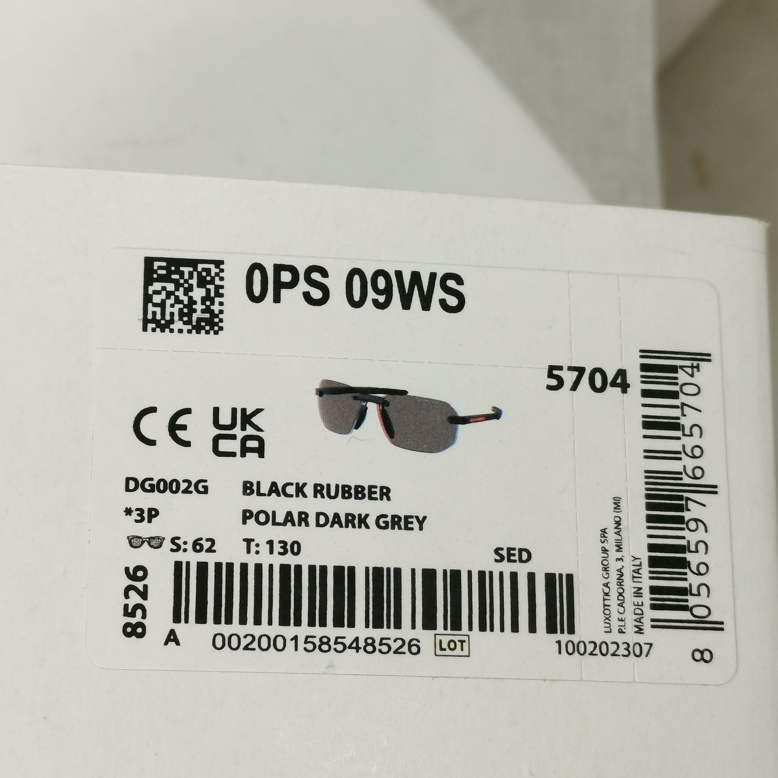 Prada Sunglasses Polarized Wrap Rimless Black PS09WS SPS 09W DG0-02G 62mm