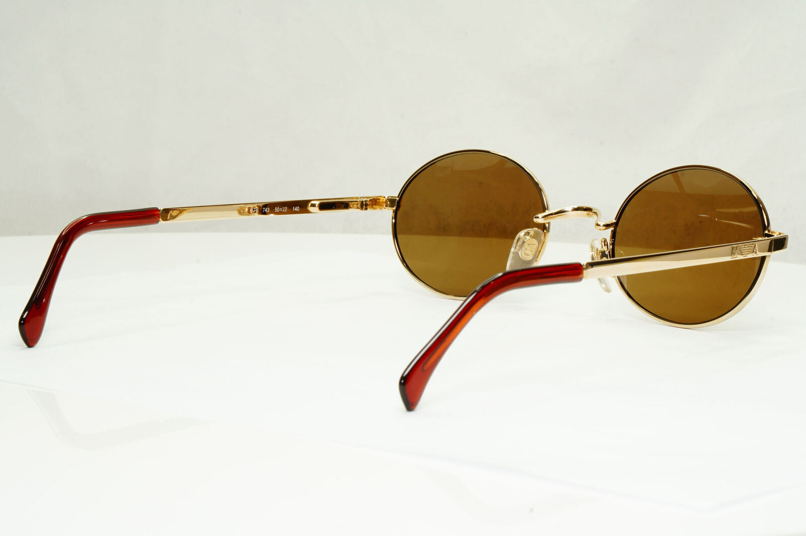 Emporio Armani Sunglasses 1997 Vintage Gold Brown Metal Oval 076 743 50mm C