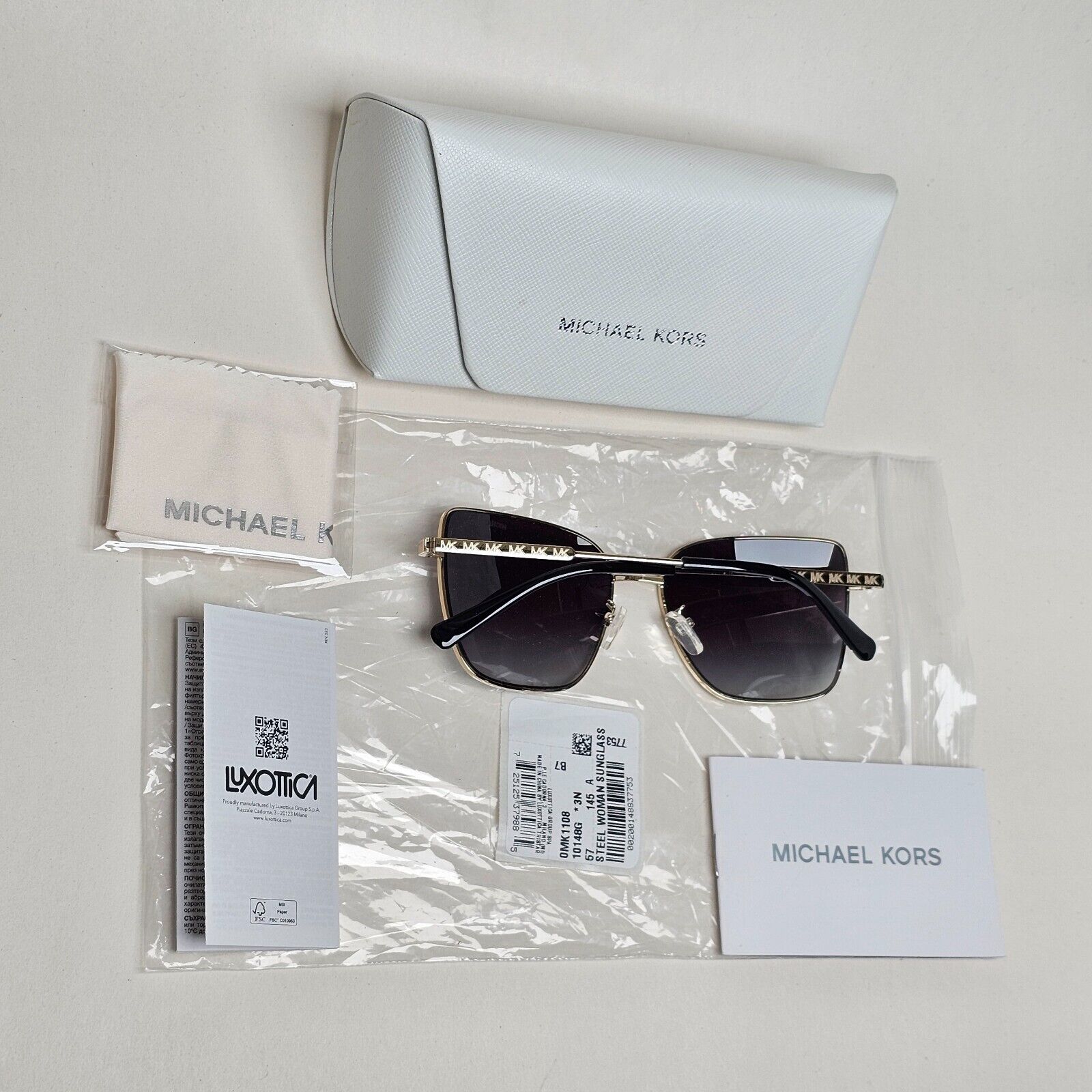 Michael Kors Sunglasses Gold Grey Gradient Metal Square MK 1108 Bastia 1014/8G