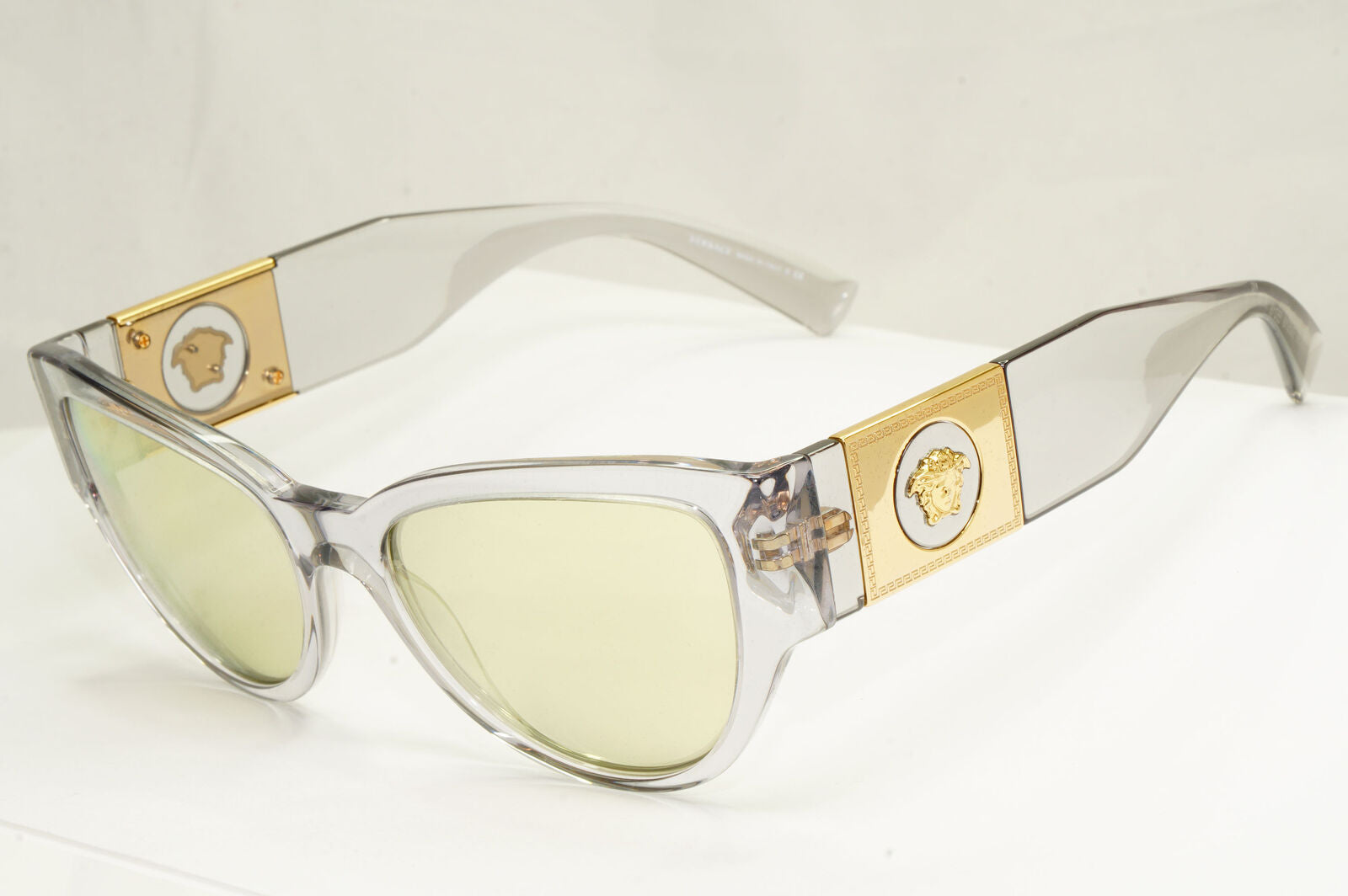 Authentic Versace Womens Clear Gold Big Medusa Logo Sunglasses 4398 5305/V9
