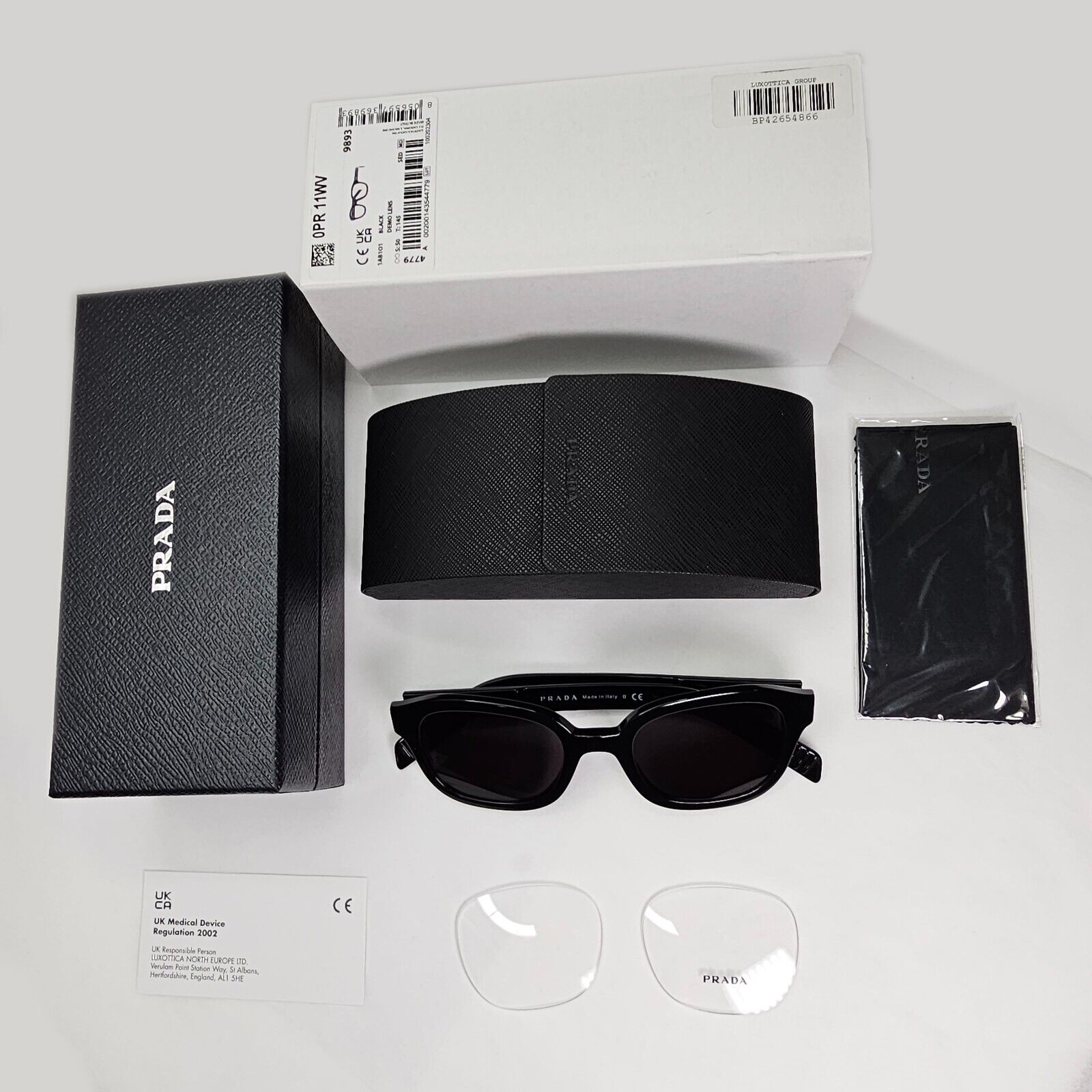 Prada Sunglasses Black Glossy Thick Rims Square PR11WV VPR 11W 1AB-1O1 50mm