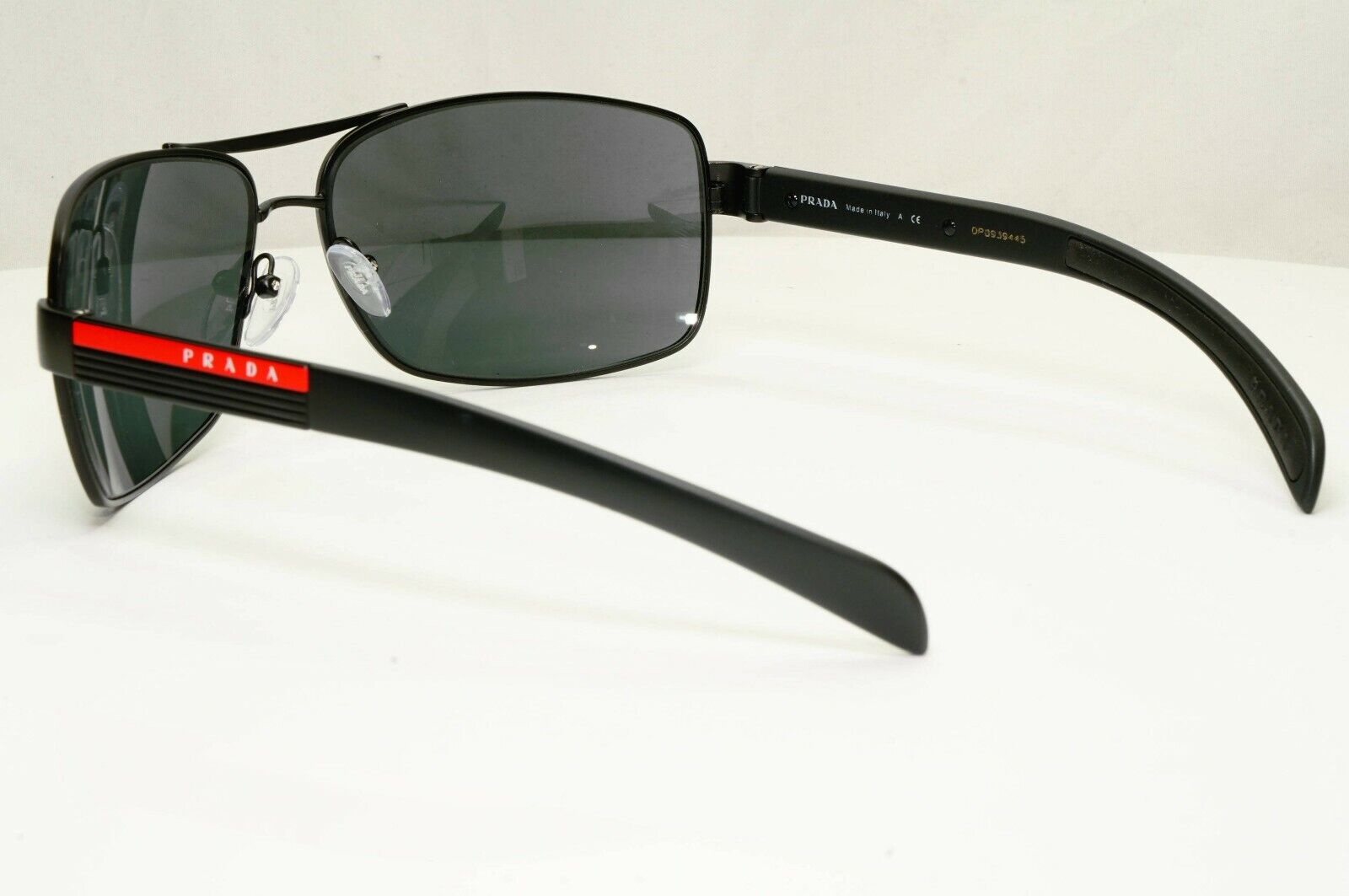 Prada Black Sunglasses Mens Square Square Metal Sport Red Stripe SPS 54I 1BO-1A1