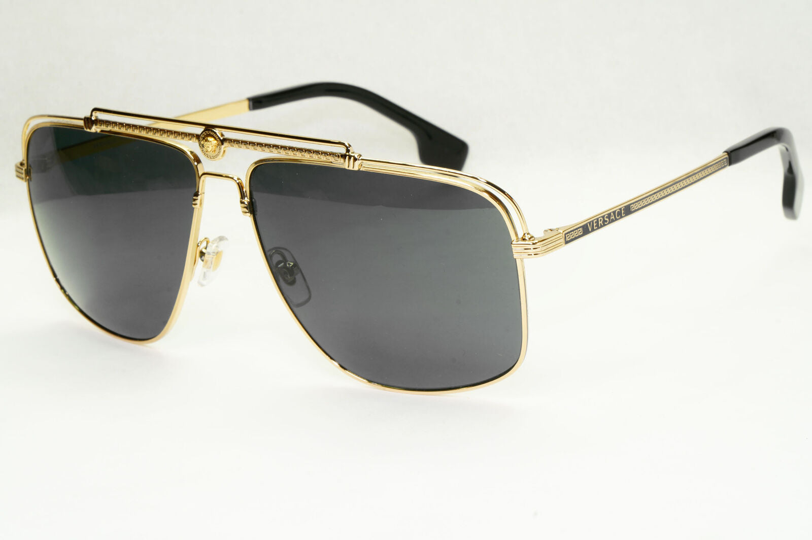 Versace Sunglasses Gold Black Medusa Square Meander MOD 2242 1002/87