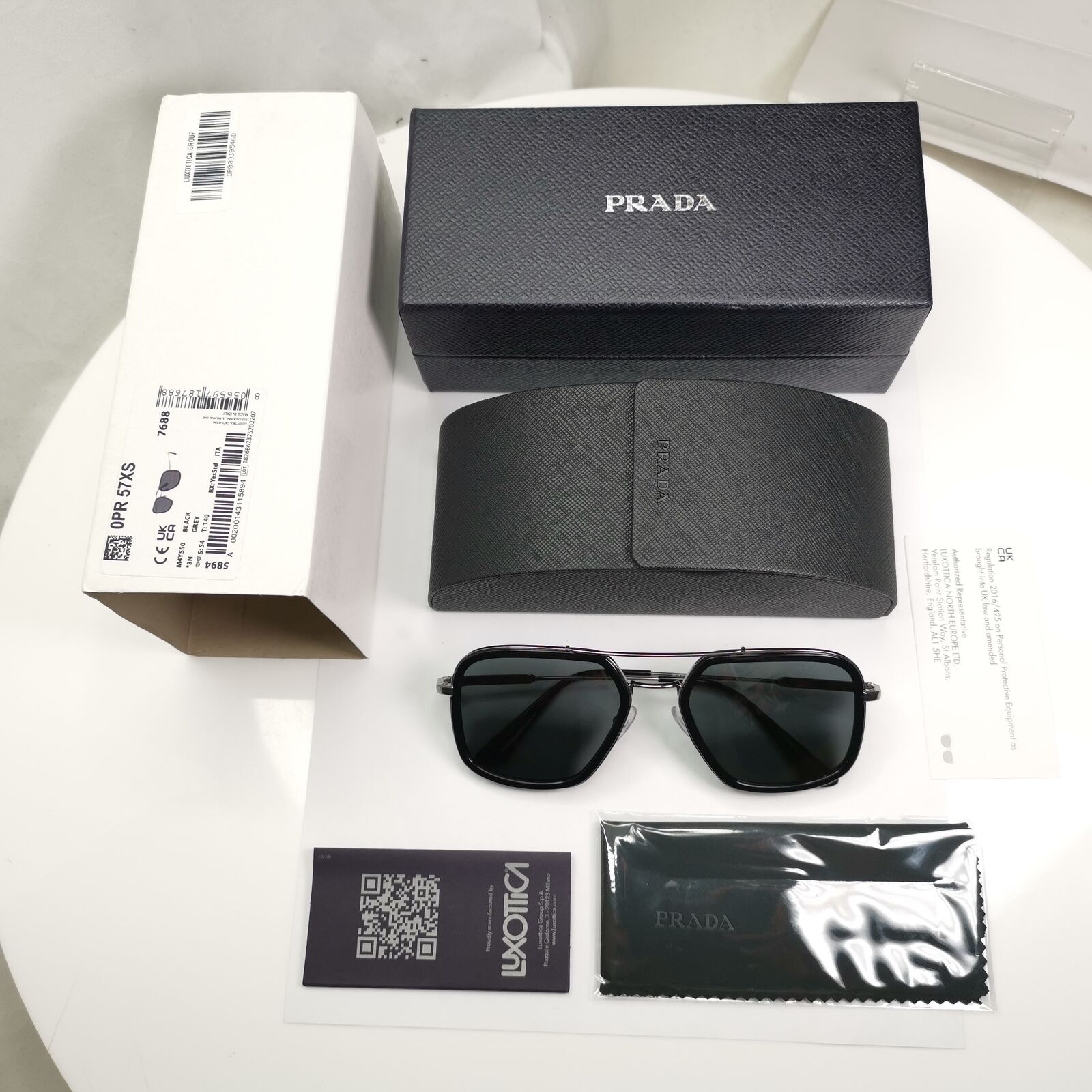 Prada Black Square Sunglasses Silver Pilot Metal PR57XS SPR 57X M4Y-5S0