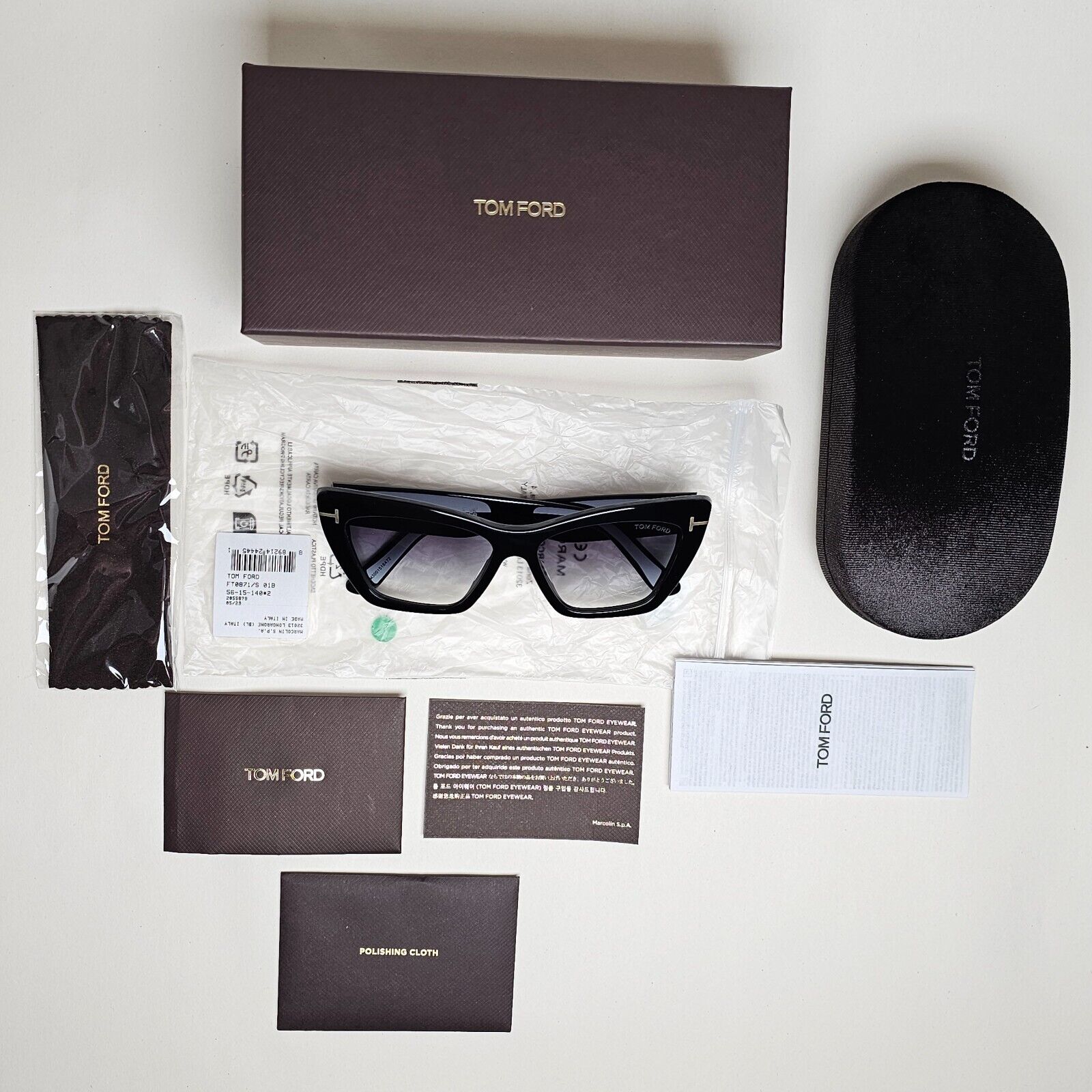 Tom Ford Sunglasses Wyatt Black Grey Gradient Thick Cat Eye FT0871 TF 871 01B